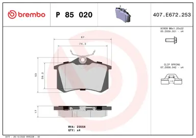 BREMBO JUEGO PASTILLAS DE FRENO TRASERAS VAG PSA