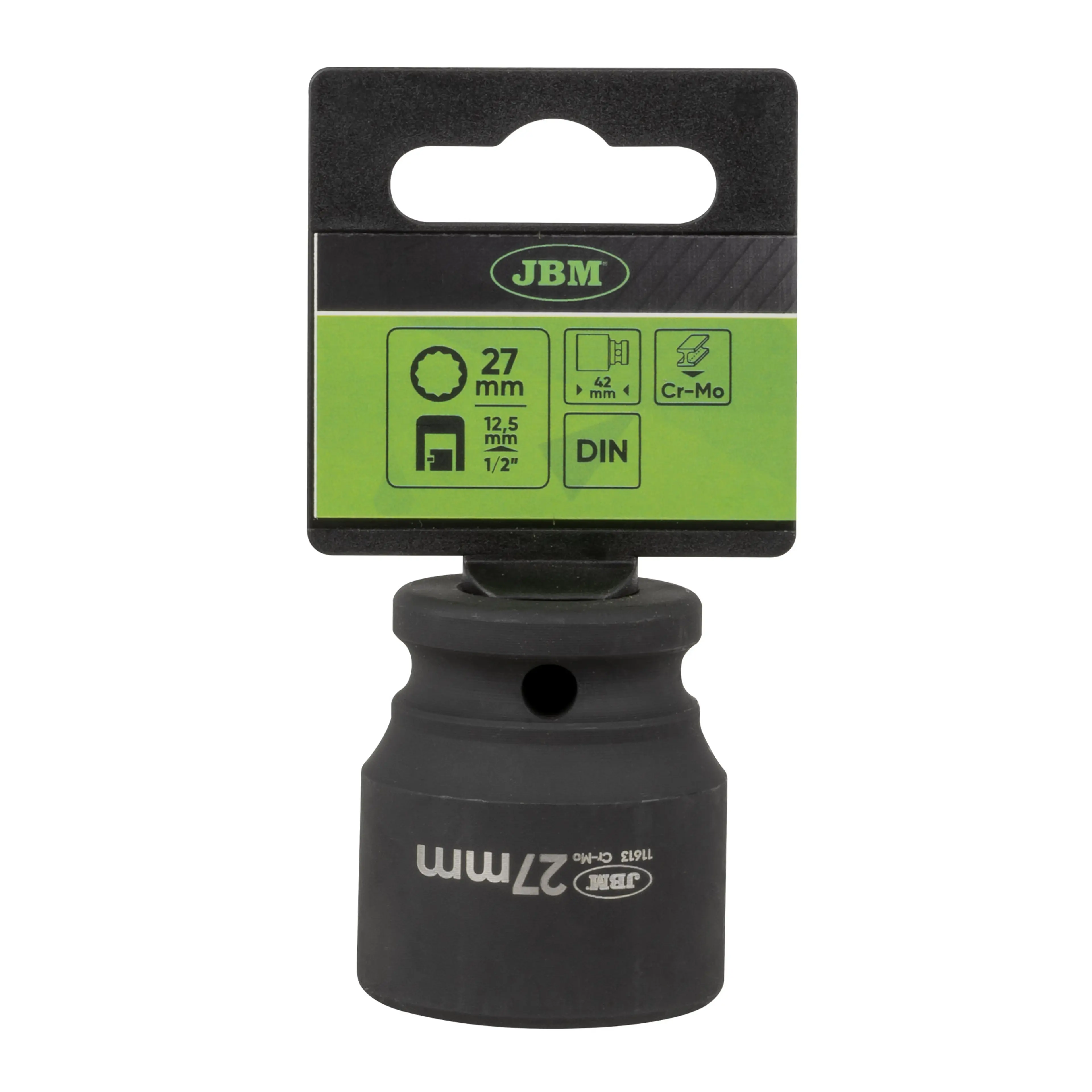 JBM VASO DE IMPACTO CORTO DE 12 CARAS - 1/2" 27MM