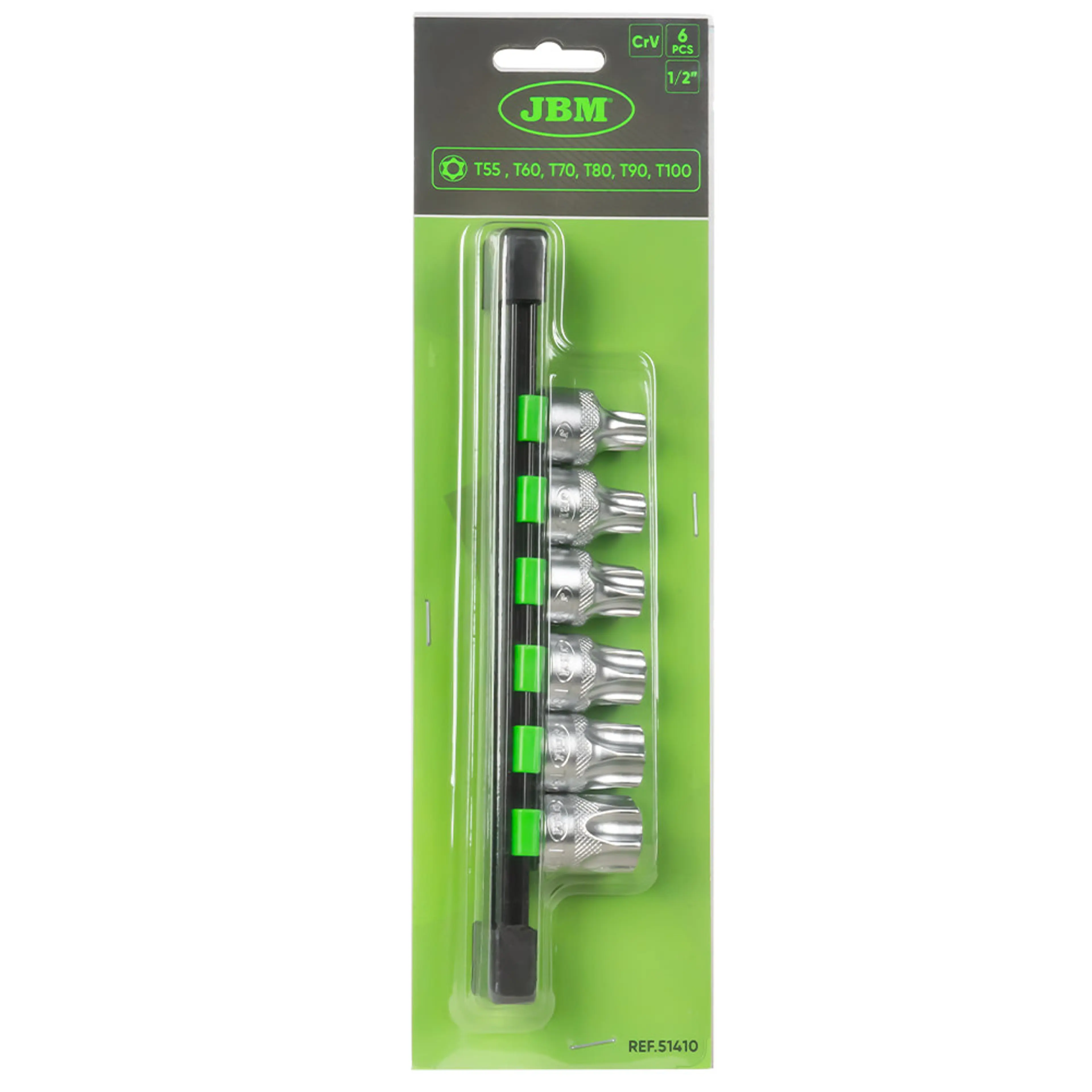 JBM JUEGO DE 6 PUNTAS TORX INVIOLABLE CON VASO DE 1/2"