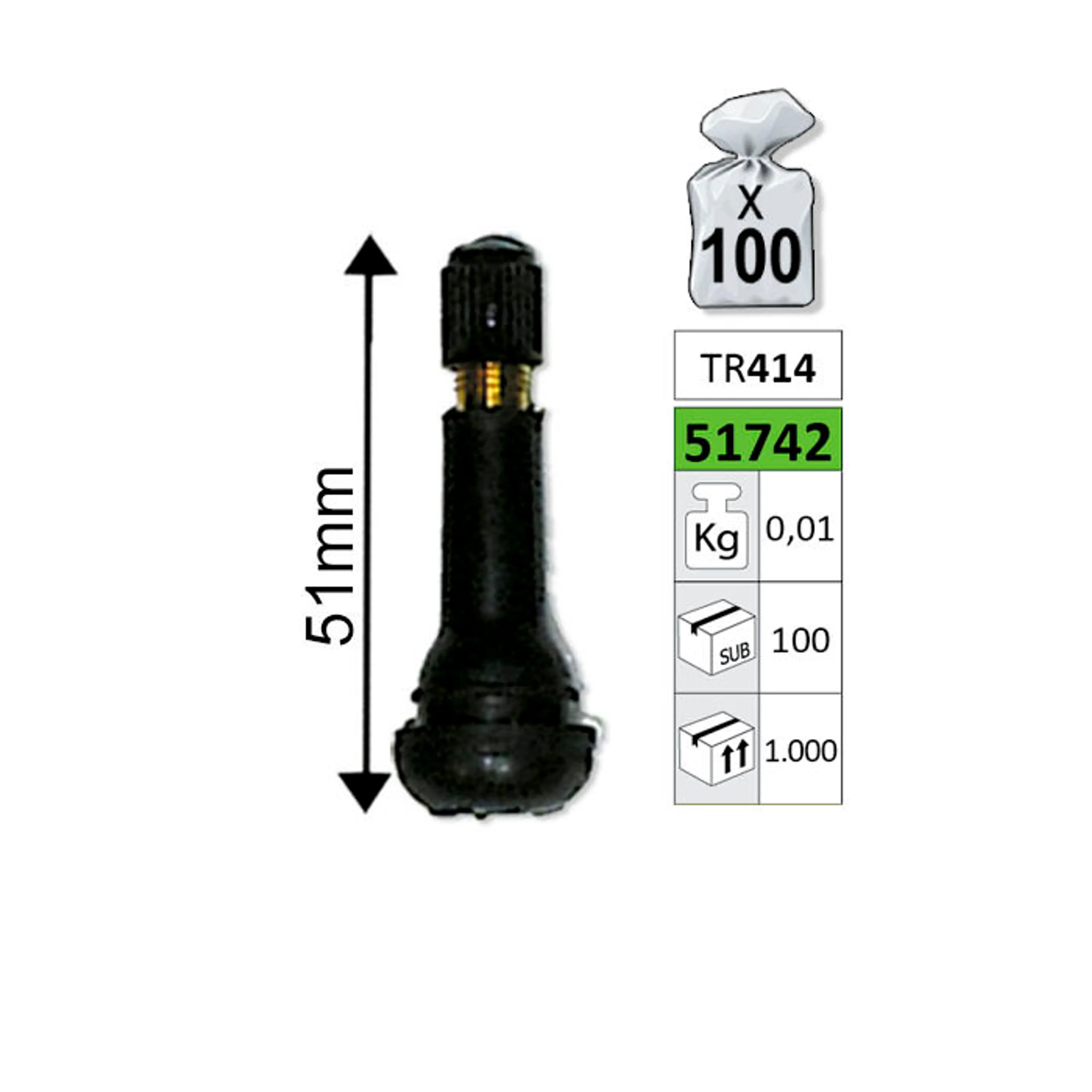 JBM VÁLVULA PARA LLANTAS TR414 51MM