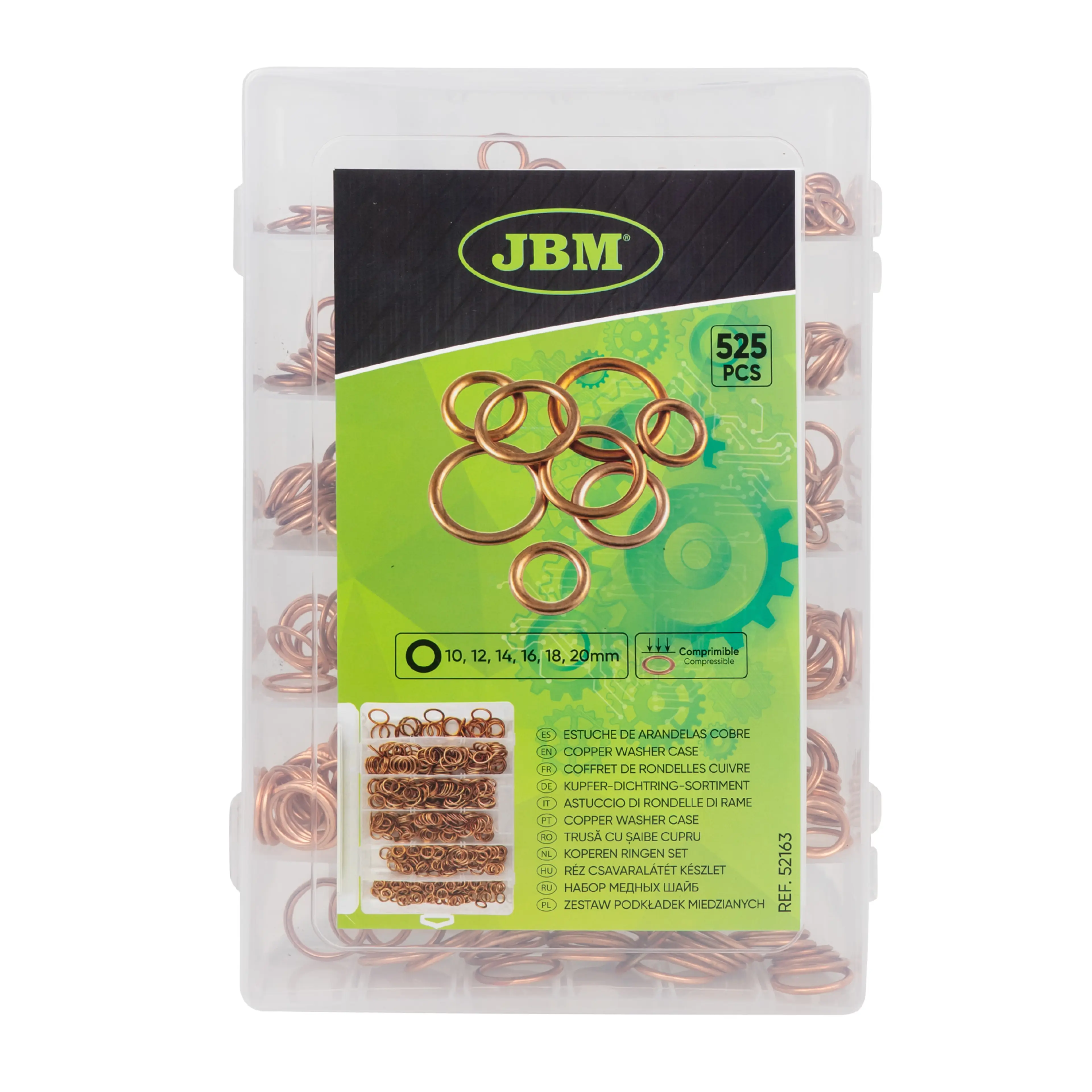 JBM ESTUCHE DE ARANDELAS DE COBRE PARA TAPÓN DE CÁRTER 525PCS