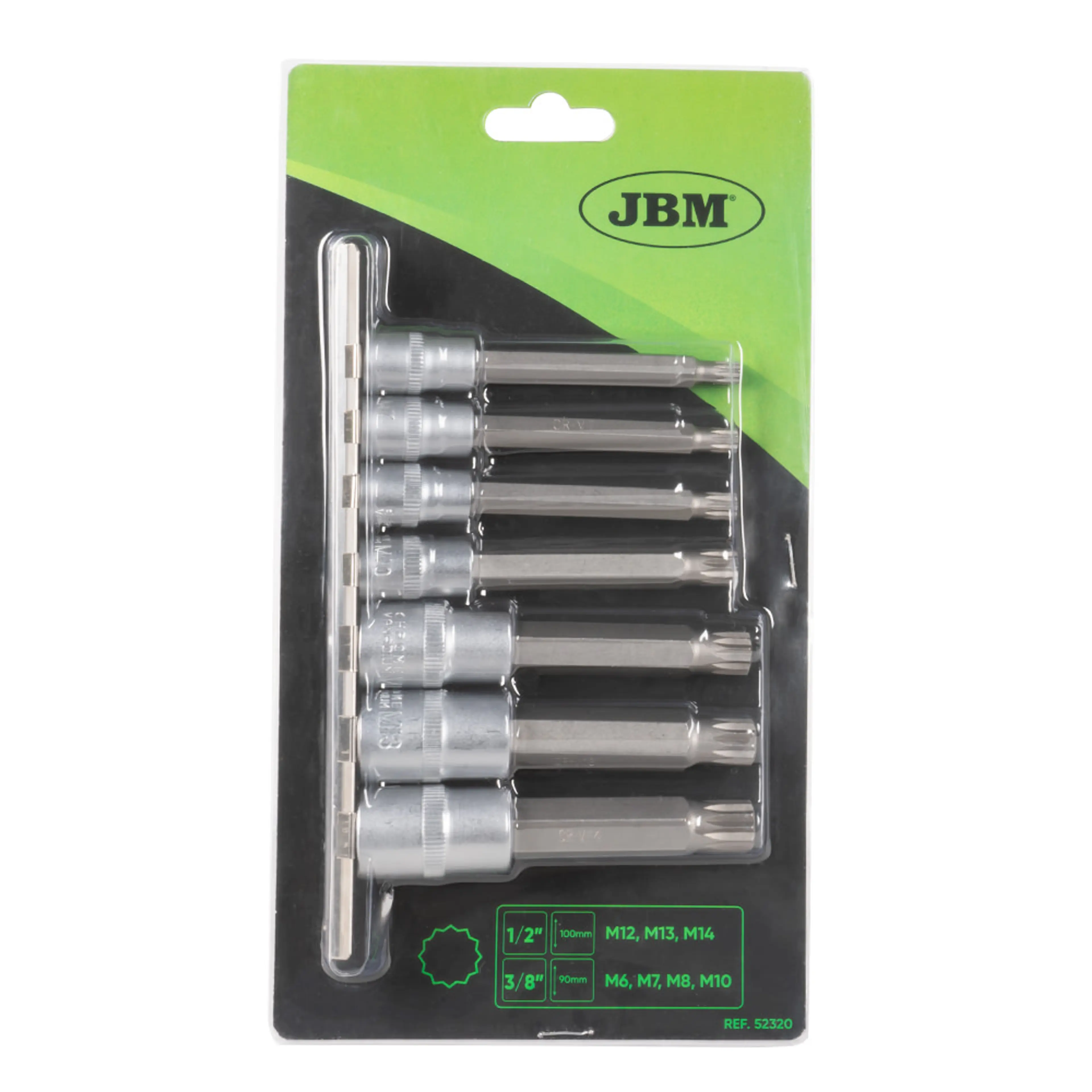 JBM JUEGO DE 7 PUNTAS DE 12 CANTOS CON VASO DE 1/2" Y 3/8"