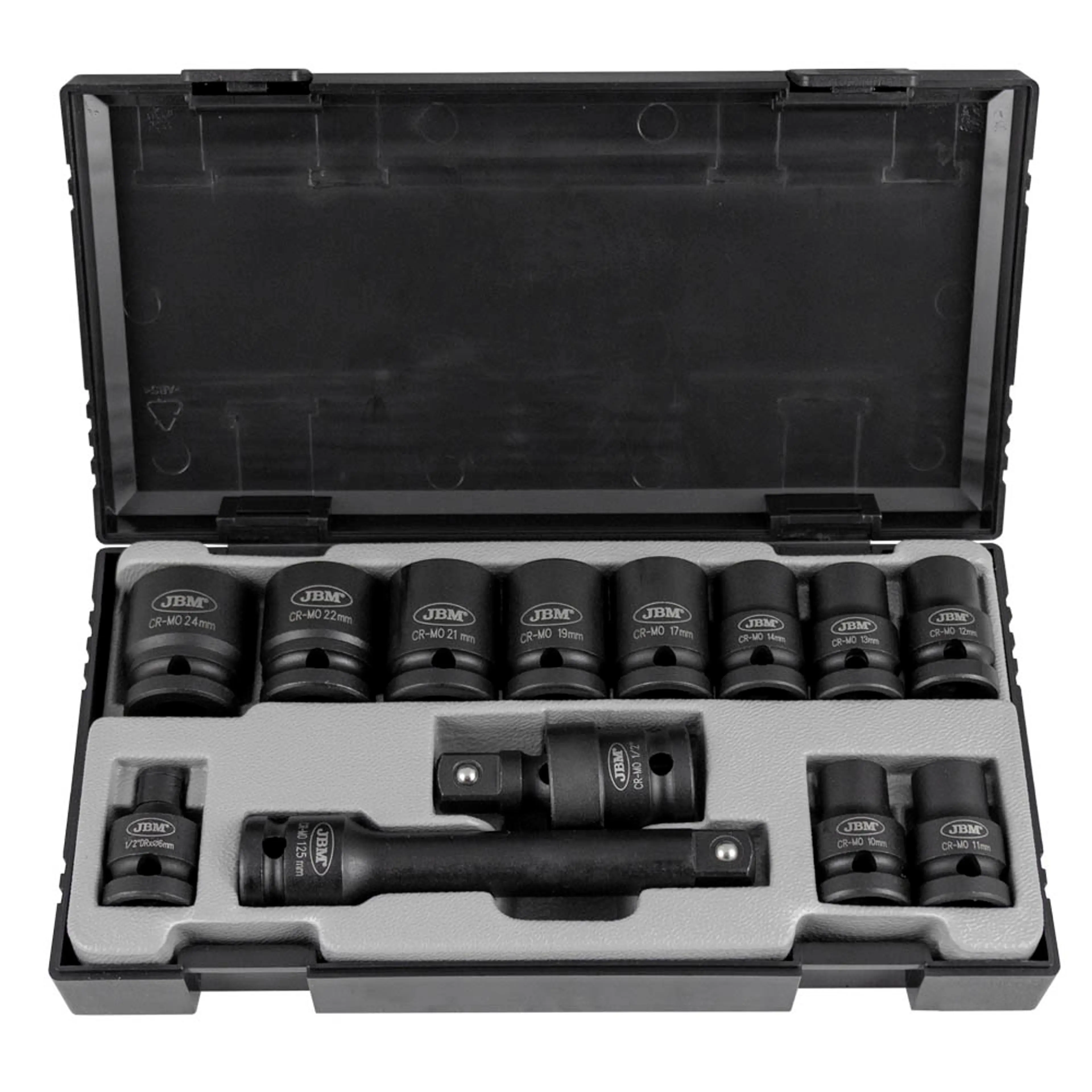 JBM SET DE 13 VASOS DE IMPACTO HEXAGONALES DE 1/2" + ADAPTADOR