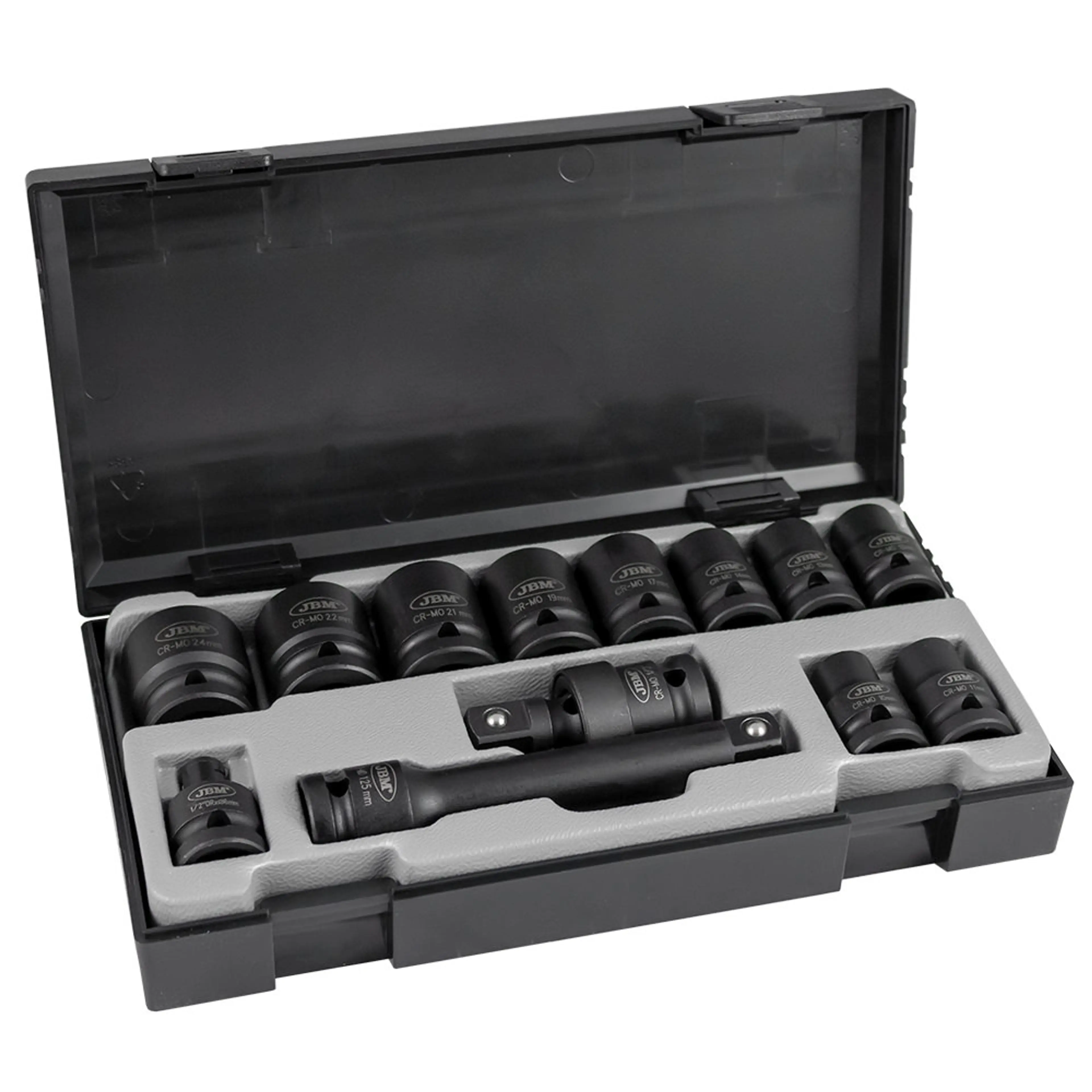 JBM SET DE 13 VASOS DE IMPACTO HEXAGONALES DE 1/2" + ADAPTADOR