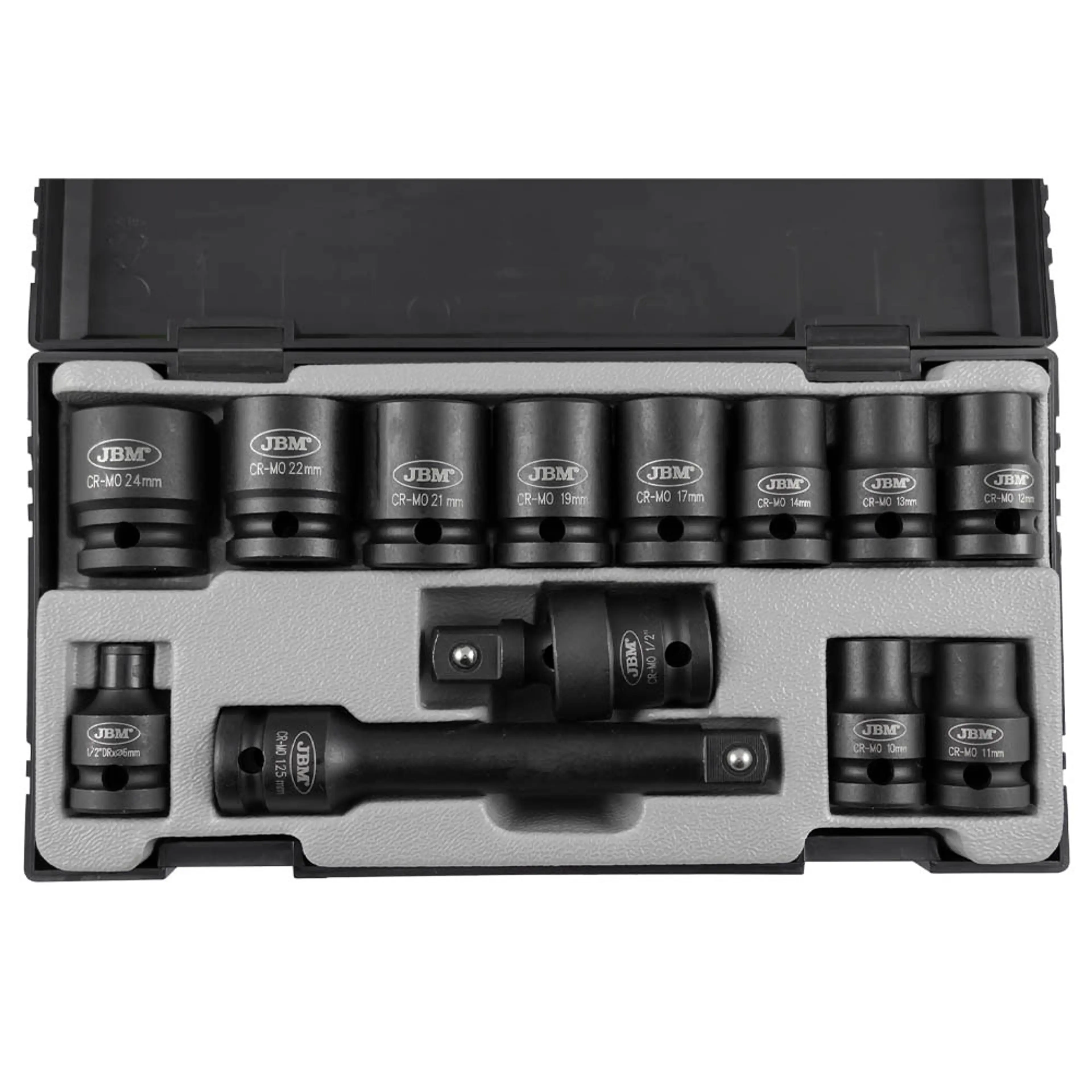 JBM SET DE 13 VASOS DE IMPACTO HEXAGONALES DE 1/2" + ADAPTADOR