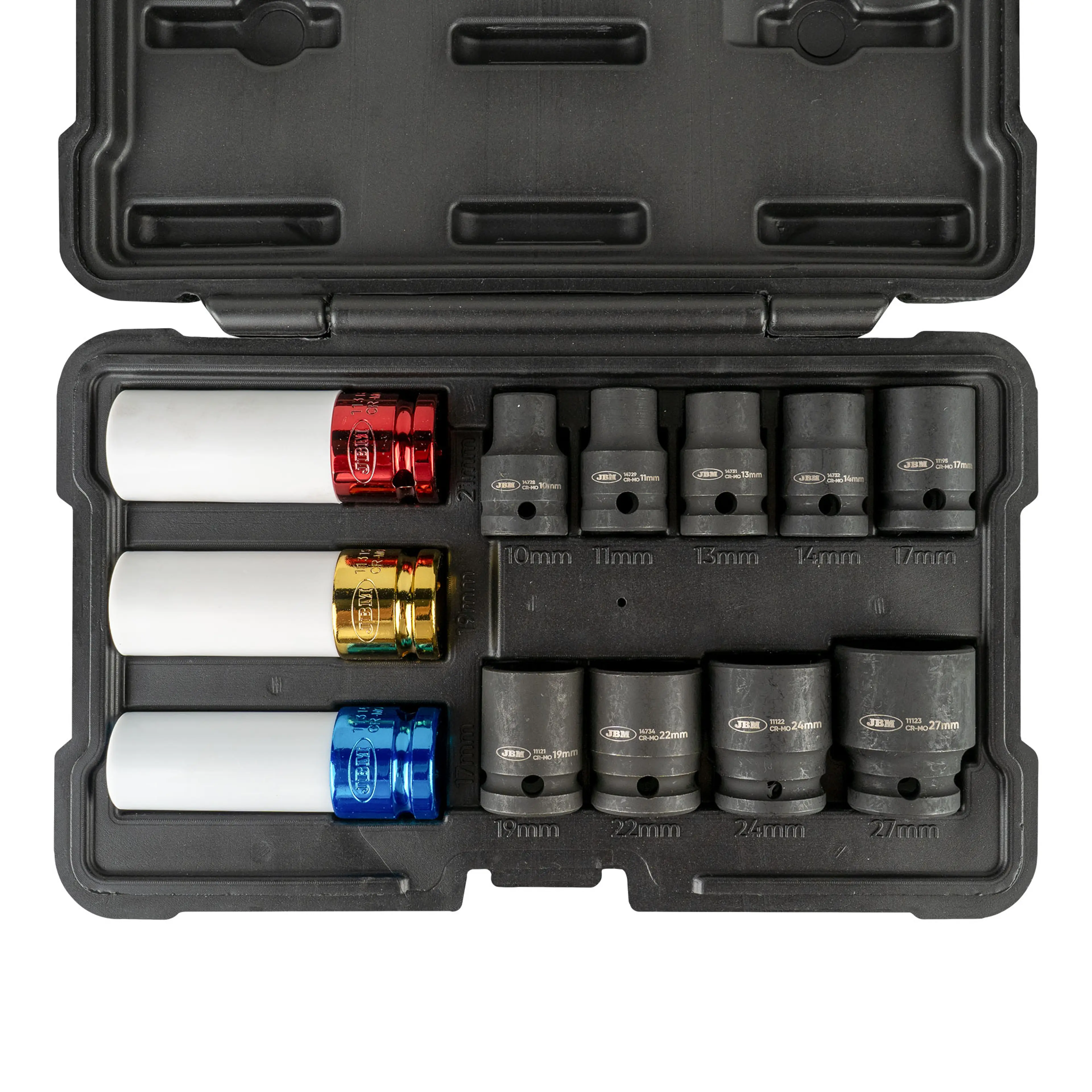 JBM SET DE 12 VASOS DE IMPACTO DE 1/2" ESPECIAL EXTRACCIÓN RUEDAS