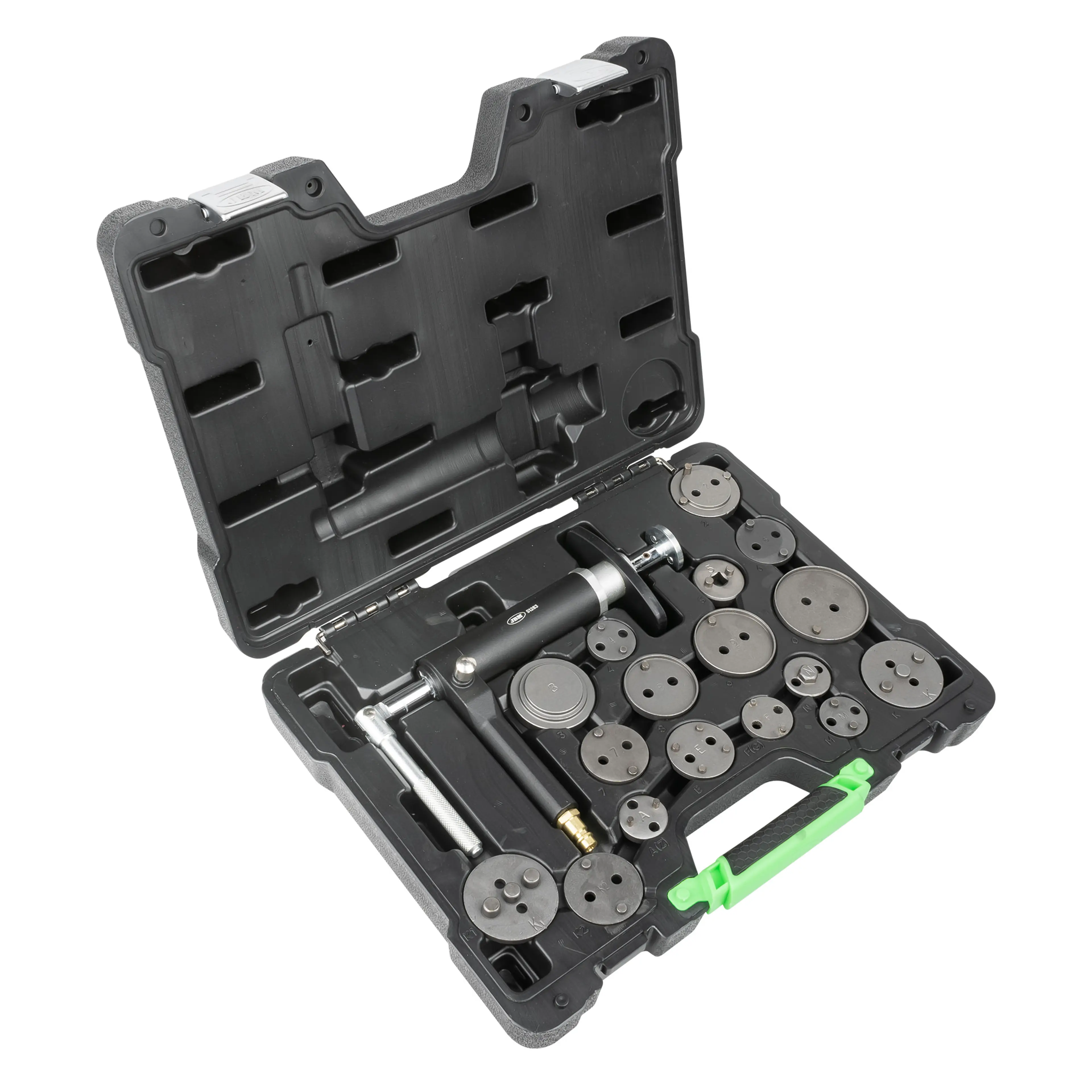 JBM KIT REPOSICIONADOR PARA PISTONES DE FRENO CON PISTOLA 18PCS