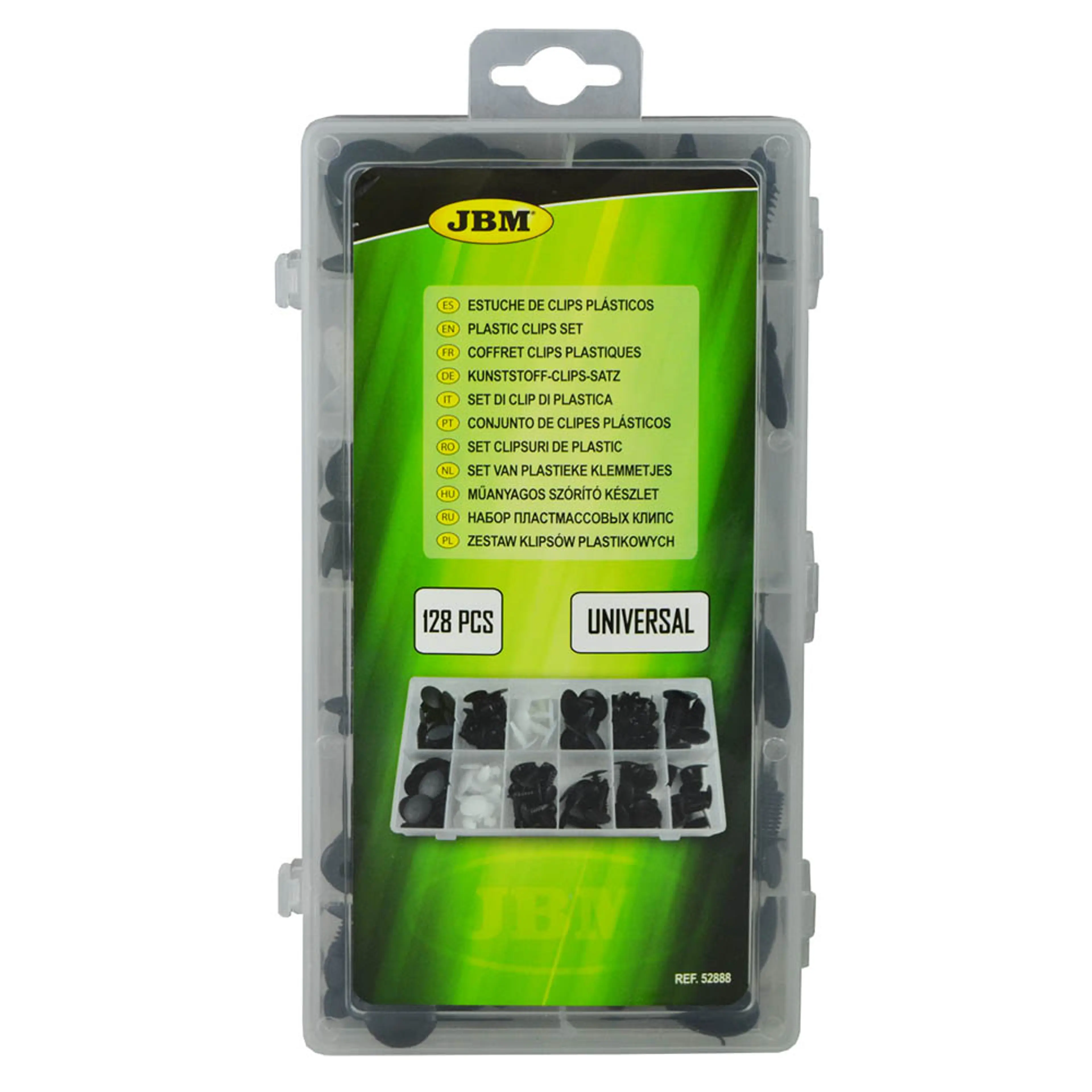 JBM ESTUCHE DE CLIPS PLÁSTICOS UNIVERSALES 128PCS