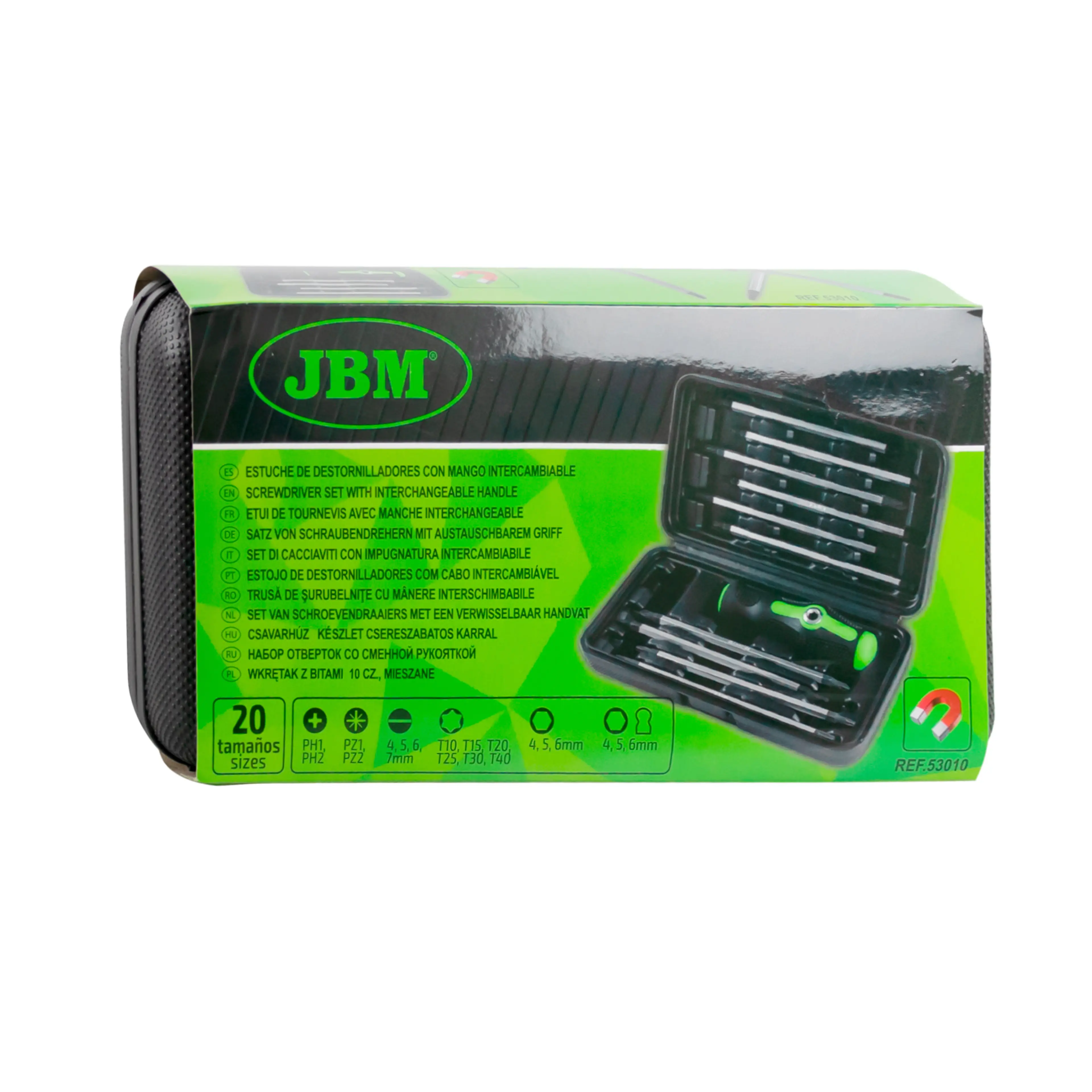 JBM ESTUCHE DE DESTORNILLADORES 20 EN 1 CON MANGO Y VARILLAS DE DOBLE 