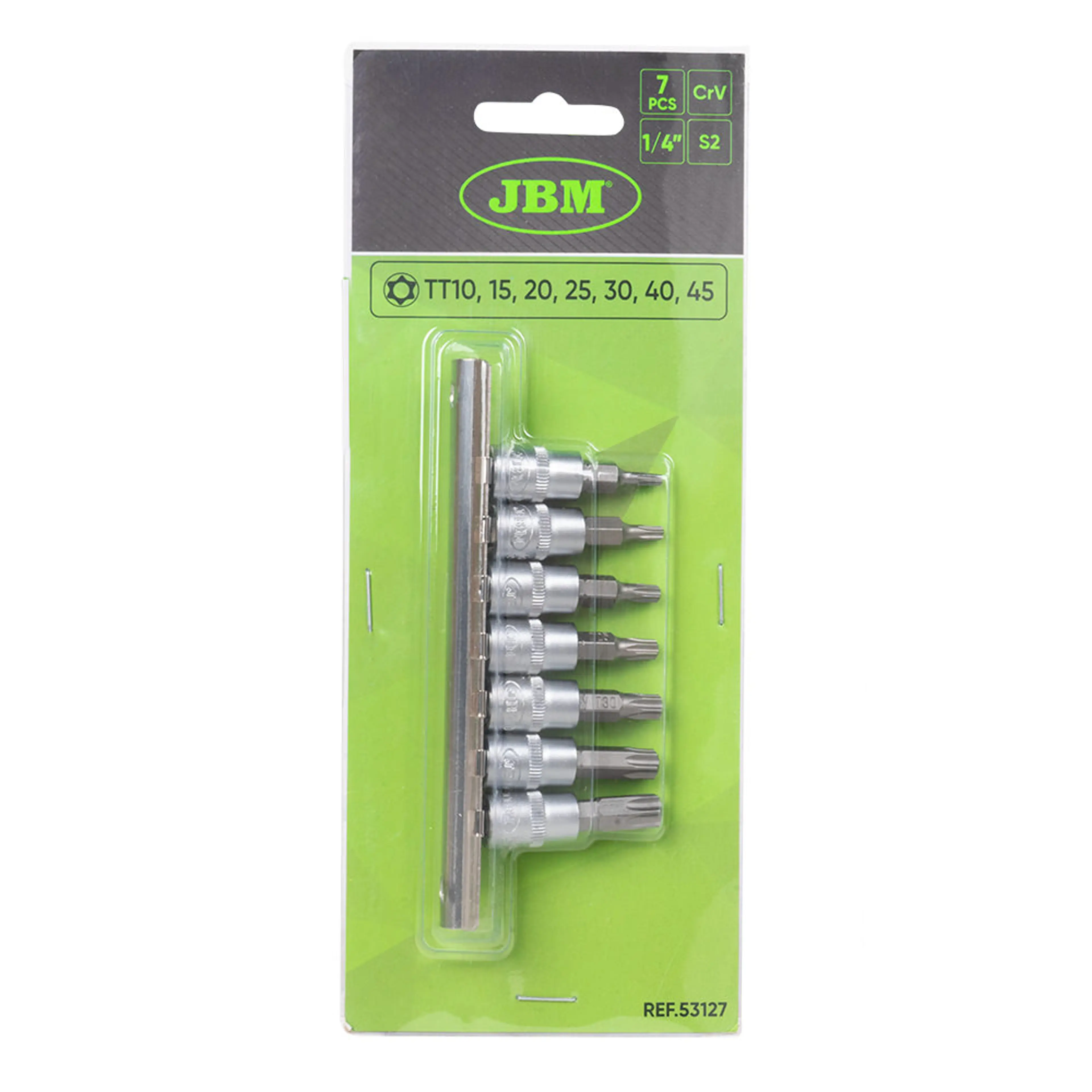 JBM JUEGO DE 7 PUNTAS TORX INVIOLABLE CON VASO DE 1/4"