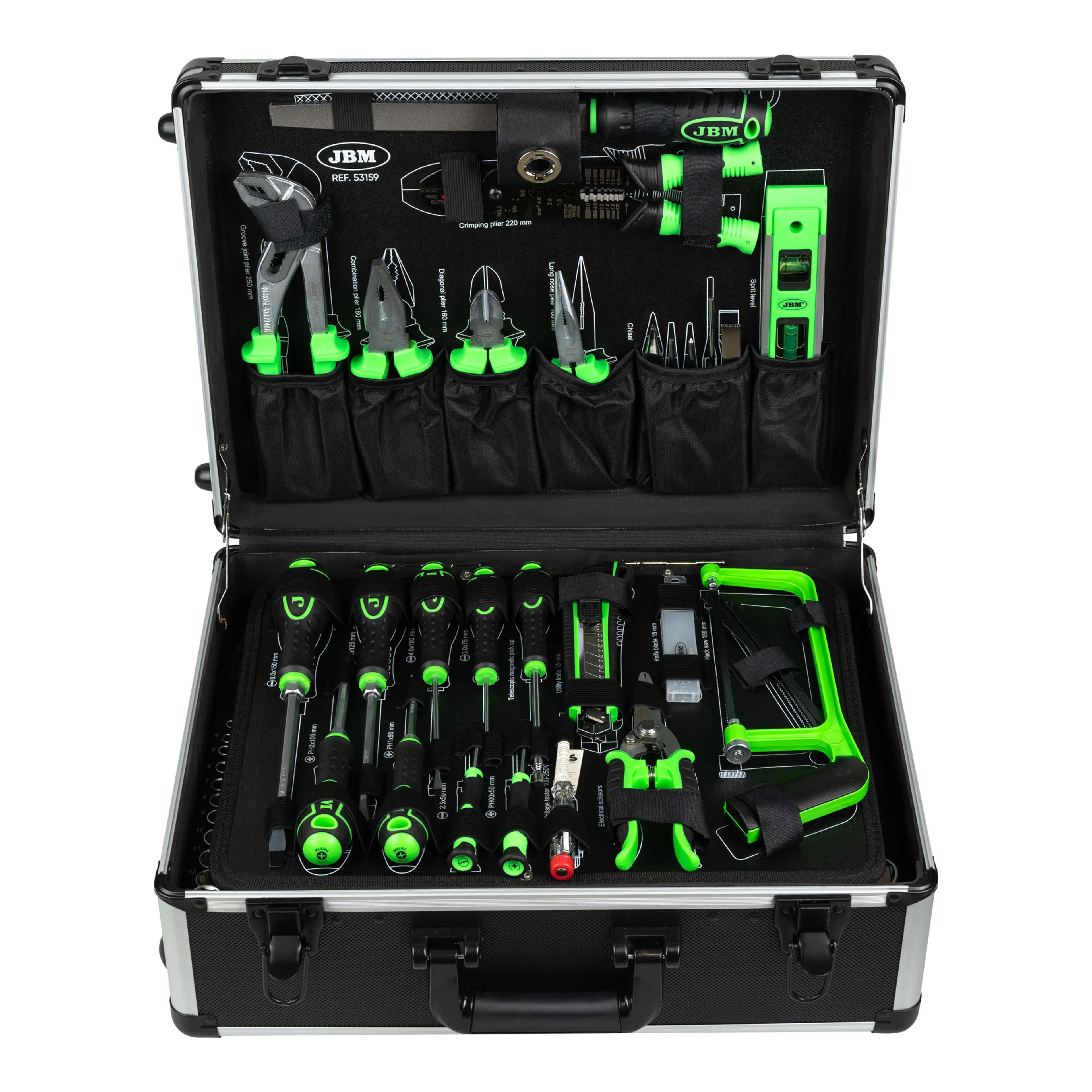 JBM MALETÍN DE ALUMINIO DE 159 PIEZAS DE HERRAMIENTAS 1/4" Y 1/2" CINC