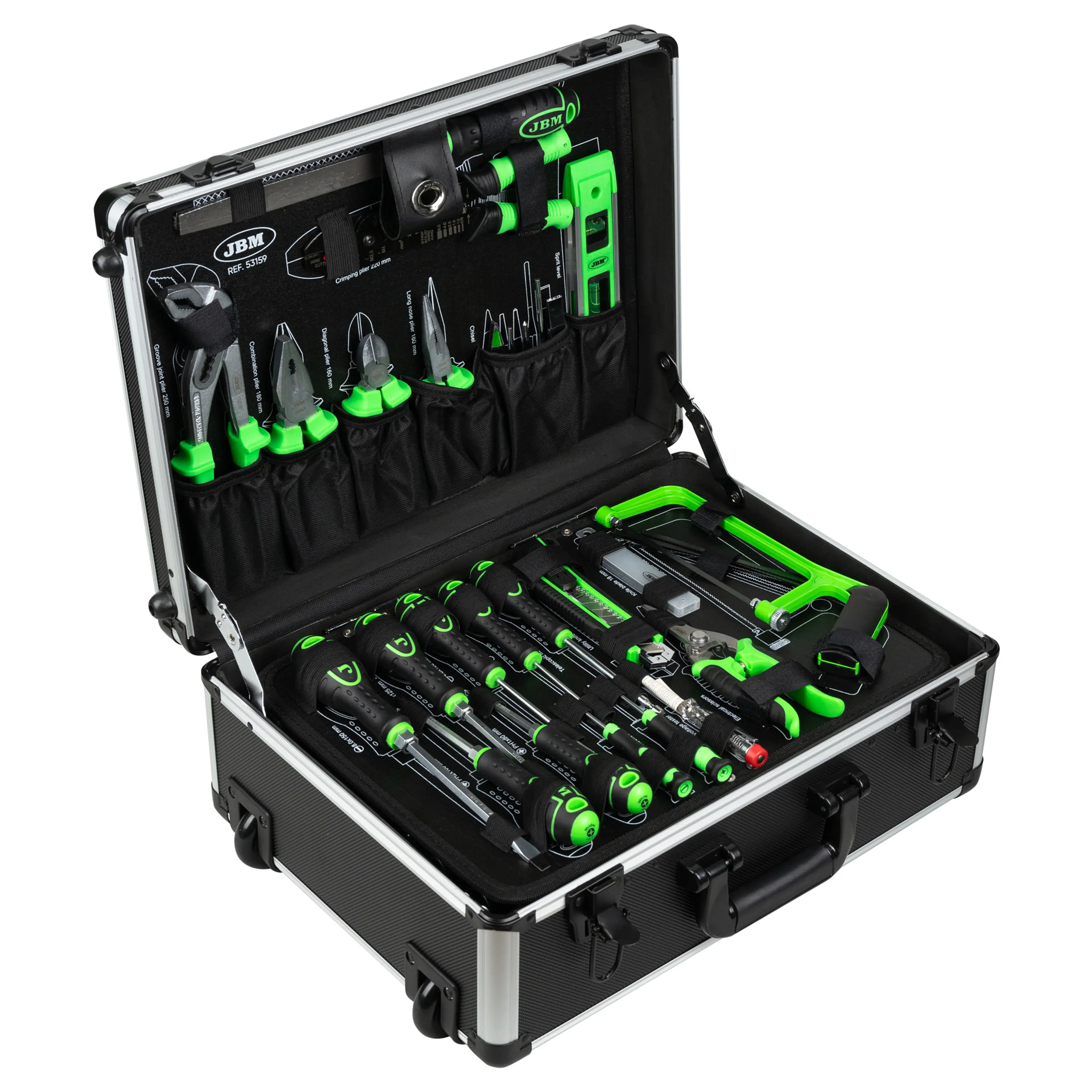 JBM MALETÍN DE ALUMINIO DE 159 PIEZAS DE HERRAMIENTAS 1/4" Y 1/2" CINC