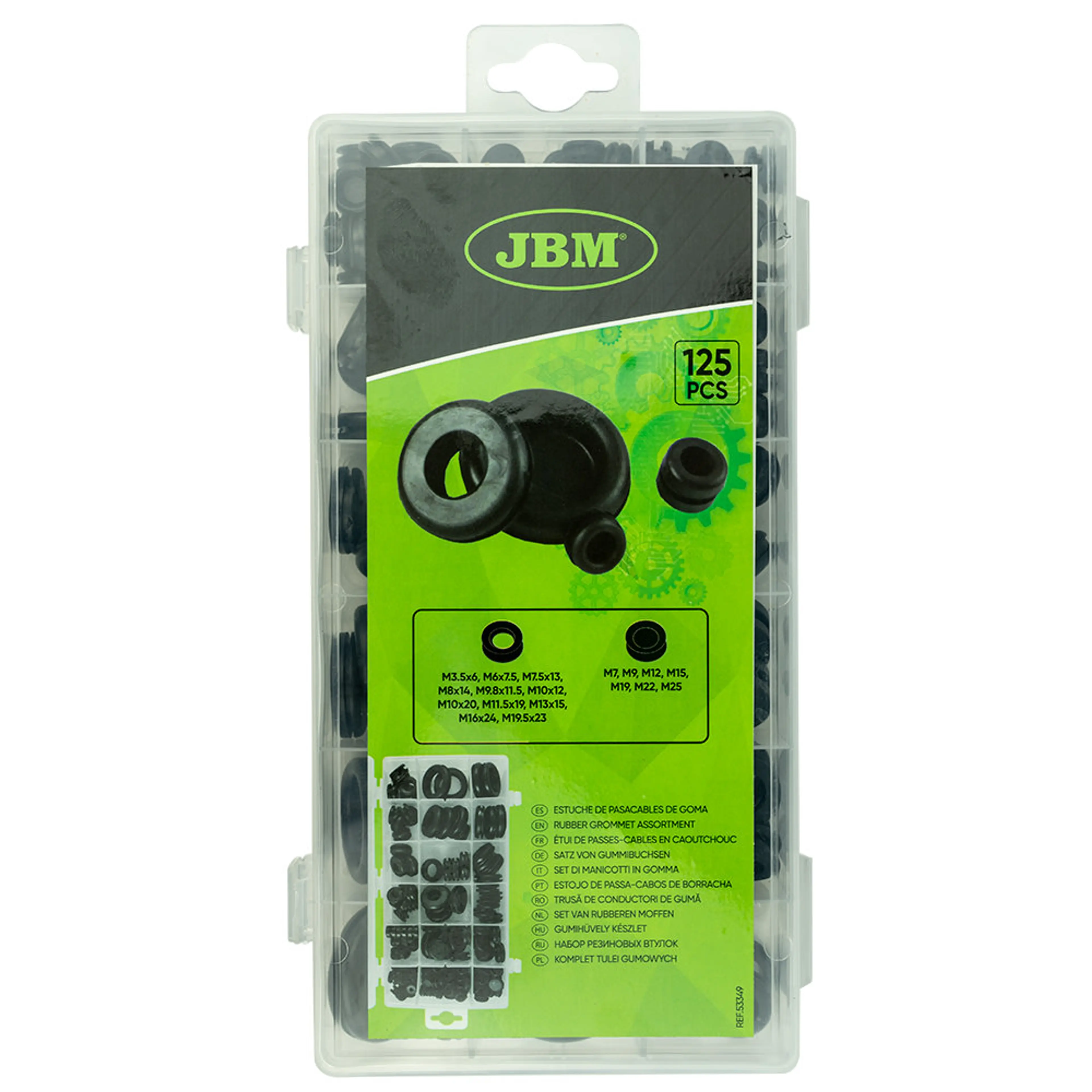 JBM ESTUCHE DE PASACABLES DE GOMA 125PCS
