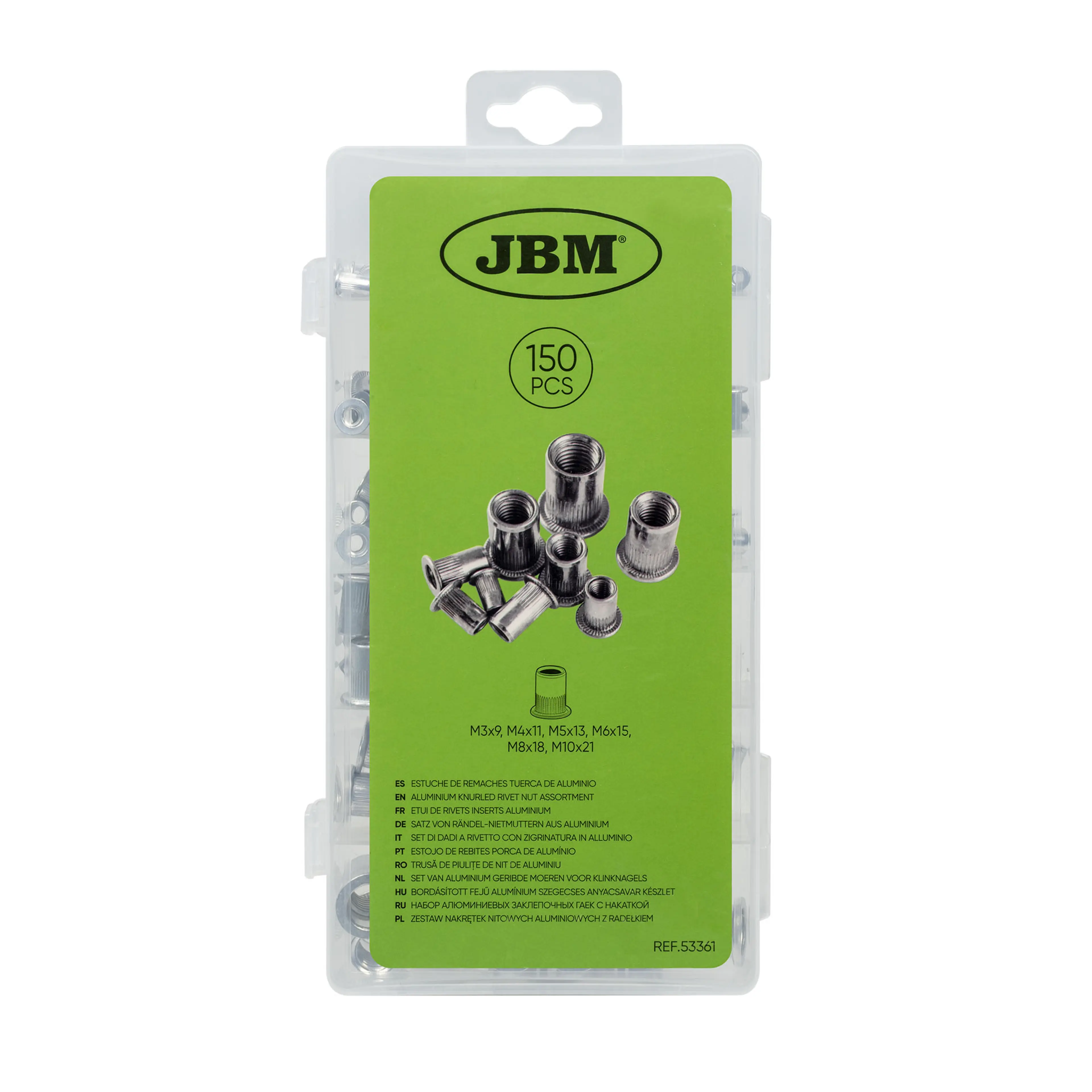 JBM ESTUCHE DE REMACHES TUERCA DE ALUMINIO 150PCS