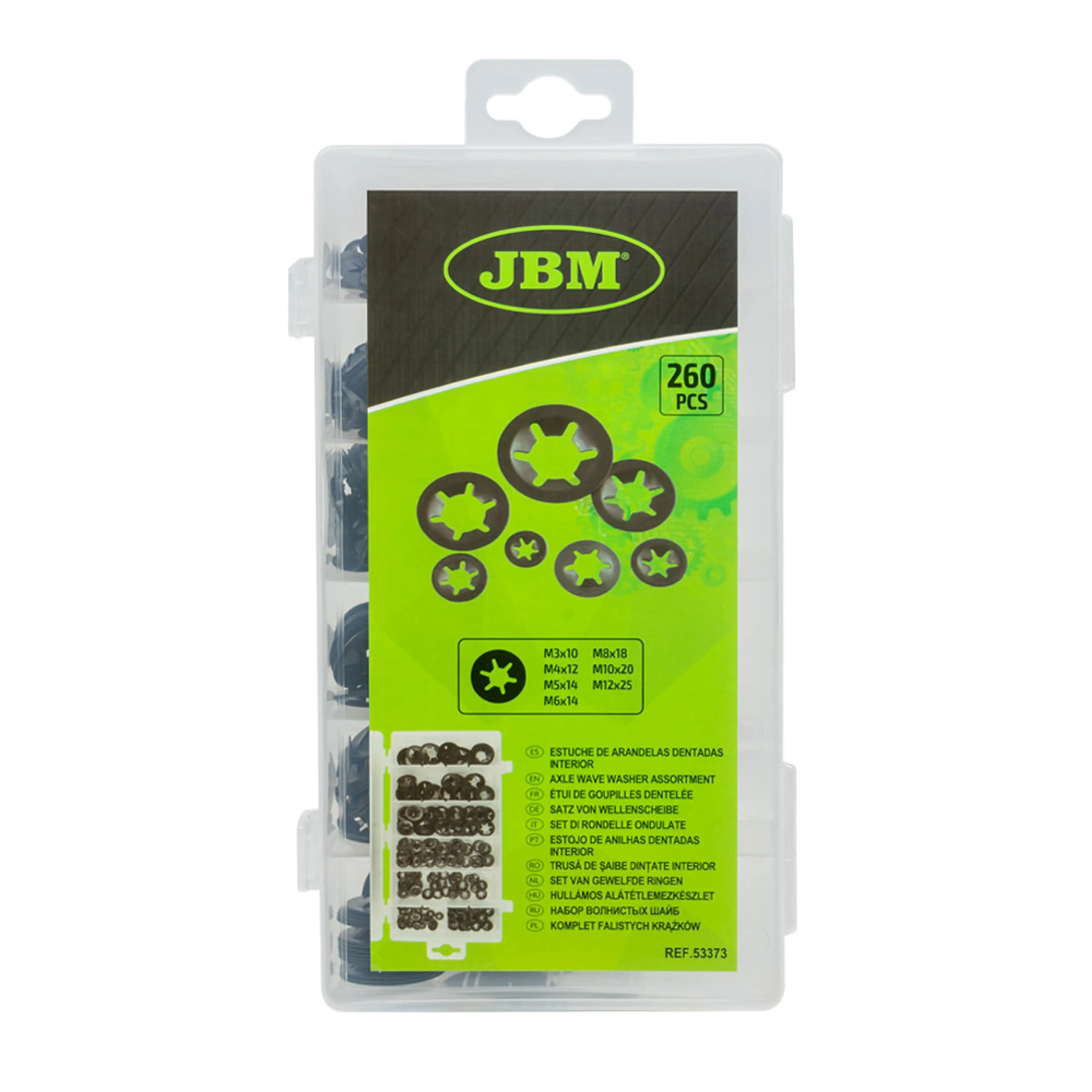 JBM ESTUCHE DE ARANDELAS DENTADAS INTERIOR 260PCS