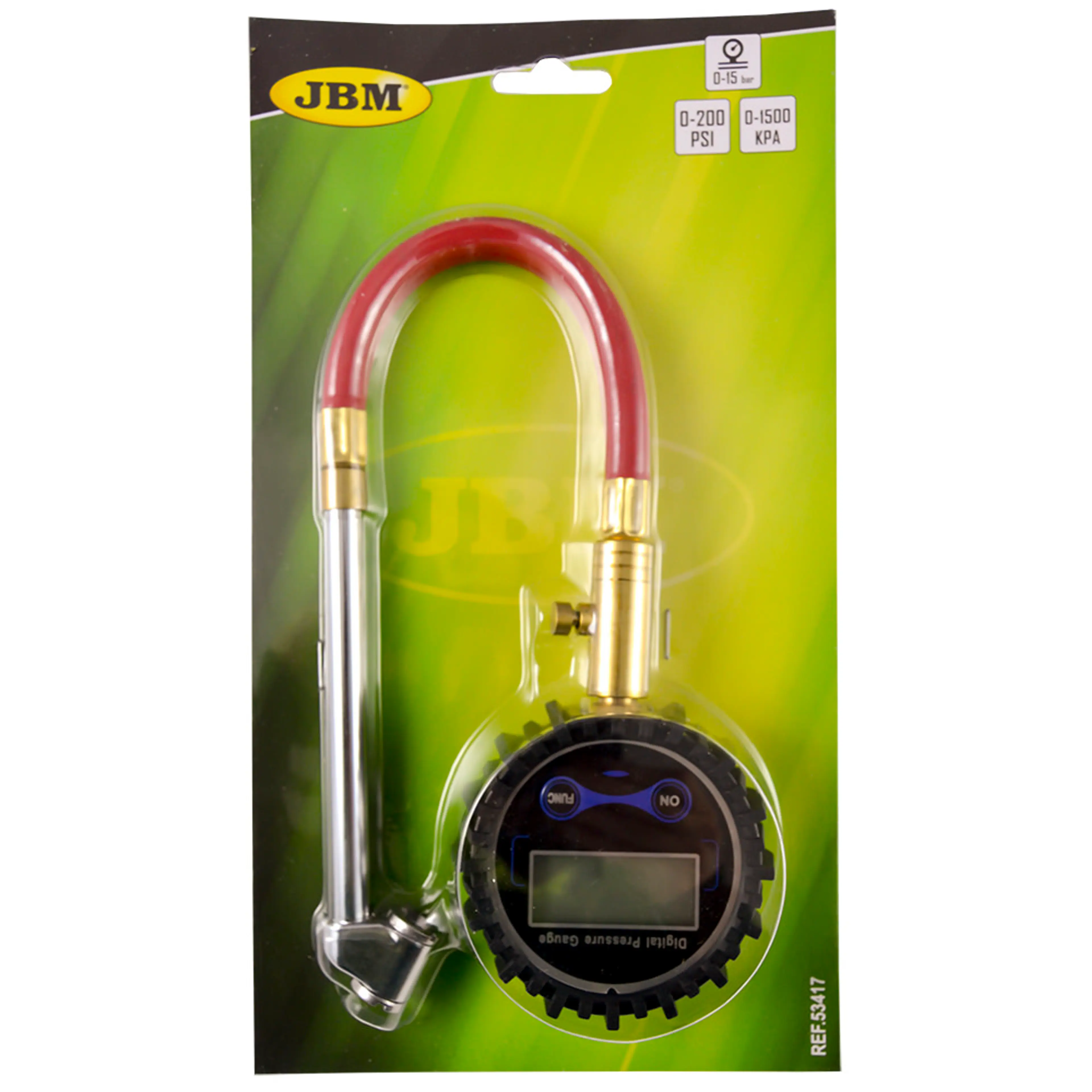 JBM COMPROBADOR DE PRESIÓN DE NEUMÁTICOS DIGITAL CON TUBO (0-15 BAR)