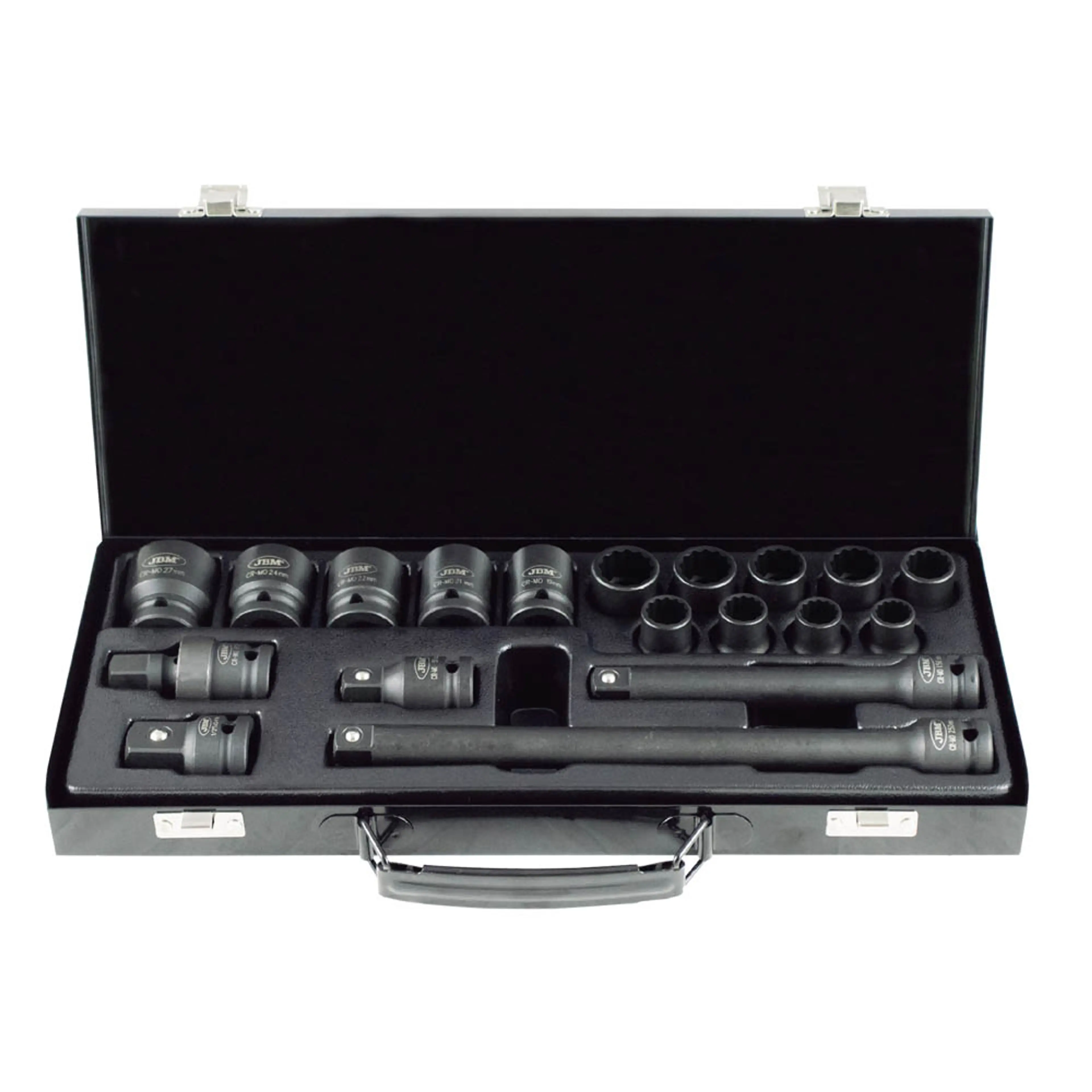 JBM SET DE 19 PIEZAS DE IMPACTO DE 1/2" CON 14 VASOS DE 12 CANTOS + AD