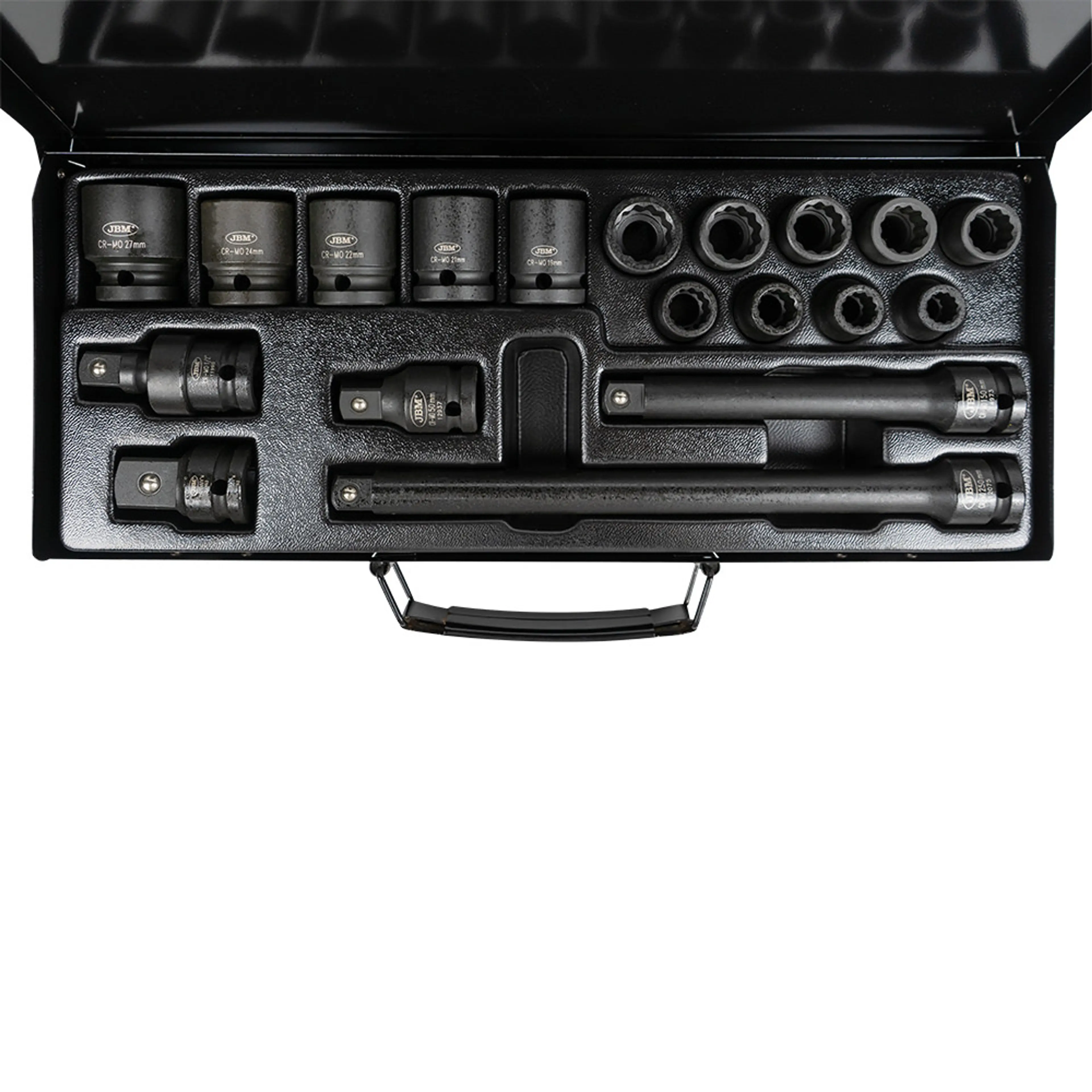 JBM SET DE 19 PIEZAS DE IMPACTO DE 1/2" CON 14 VASOS DE 12 CANTOS + AD