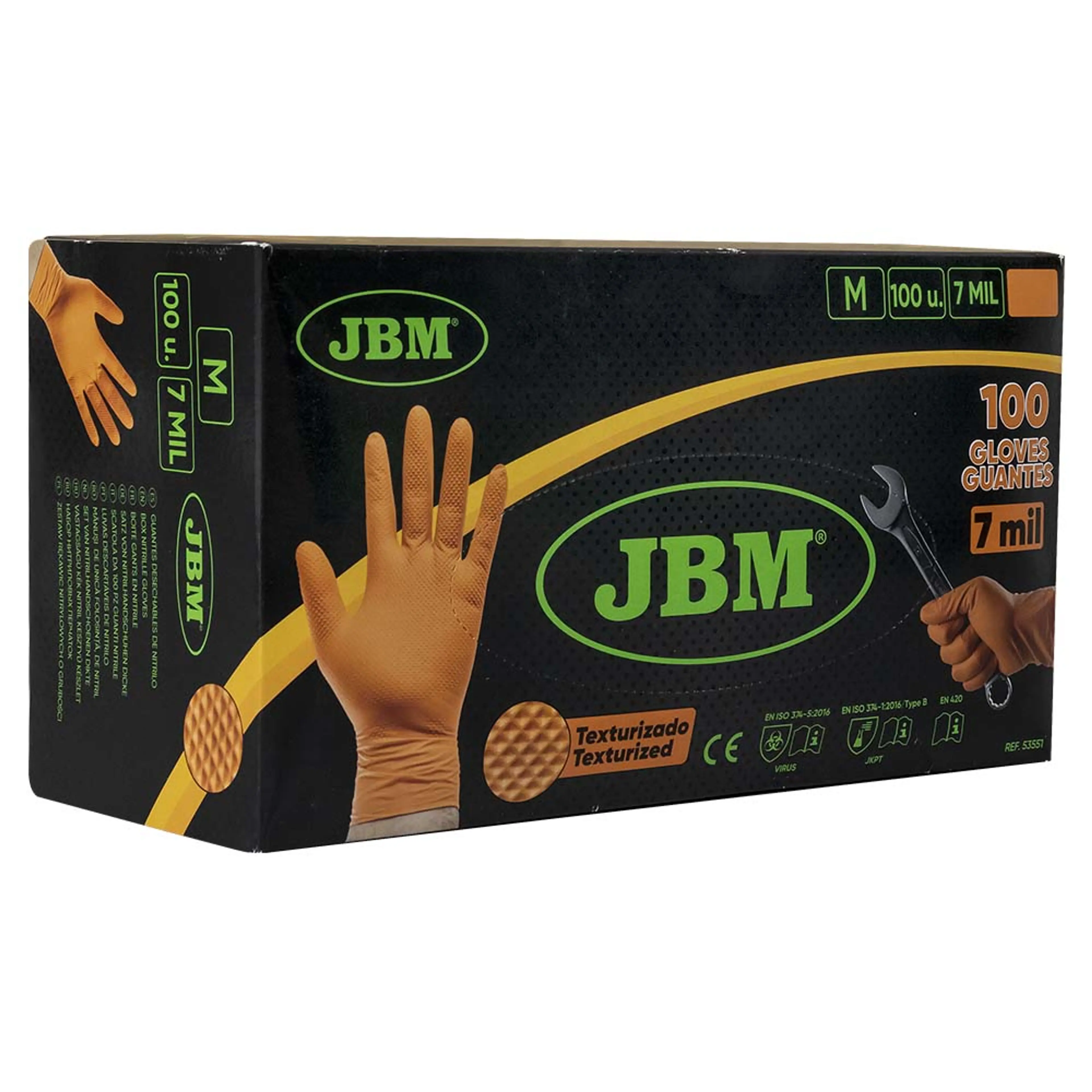 JBM GUANTES DE NITRILO NARANJA TEXTURIZADO TALLA M (100 UDS.) 7,0MIL