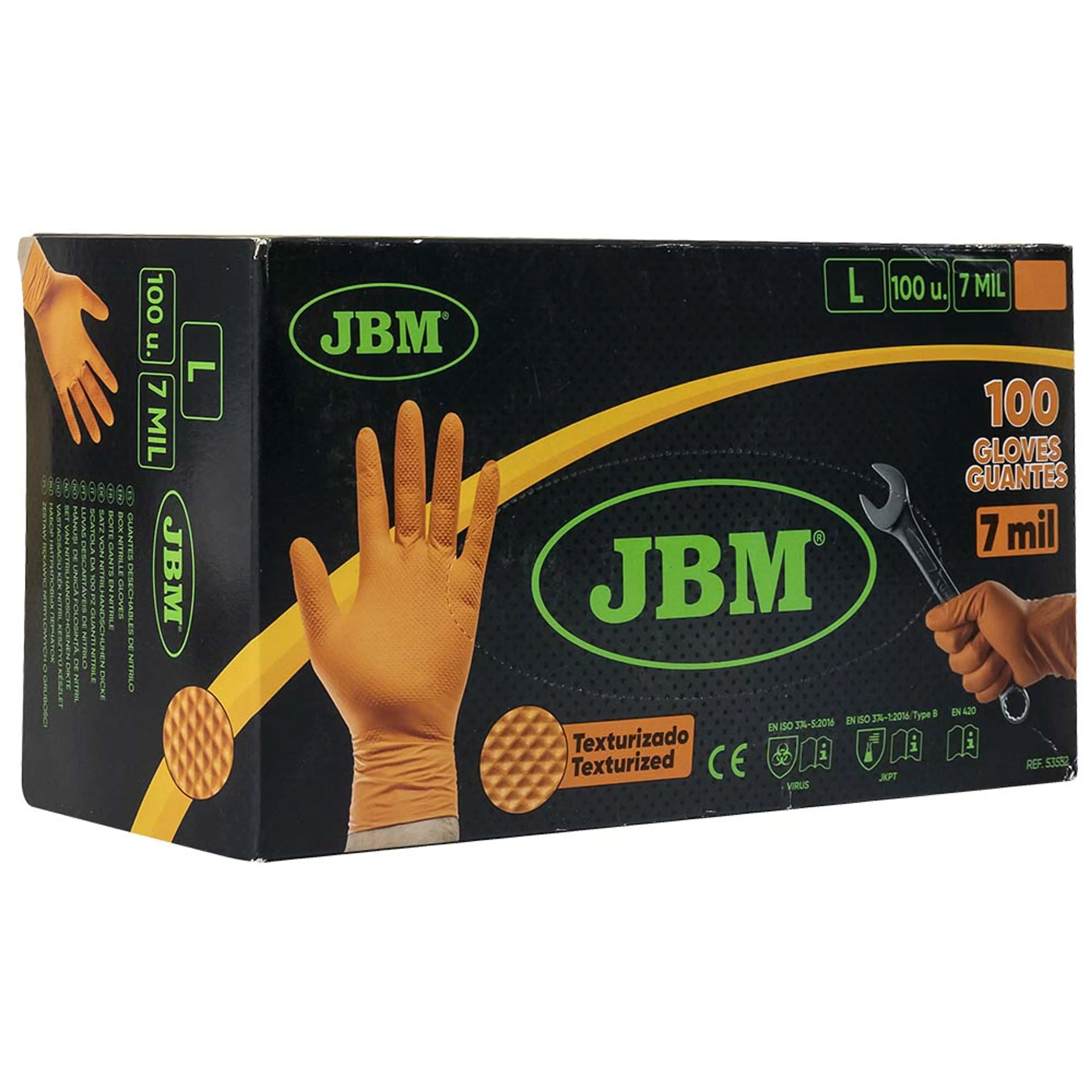 JBM GUANTES DE NITRILO NARANJA TEXTURIZADO TALLA L (100 UDS.) 7,0MIL
