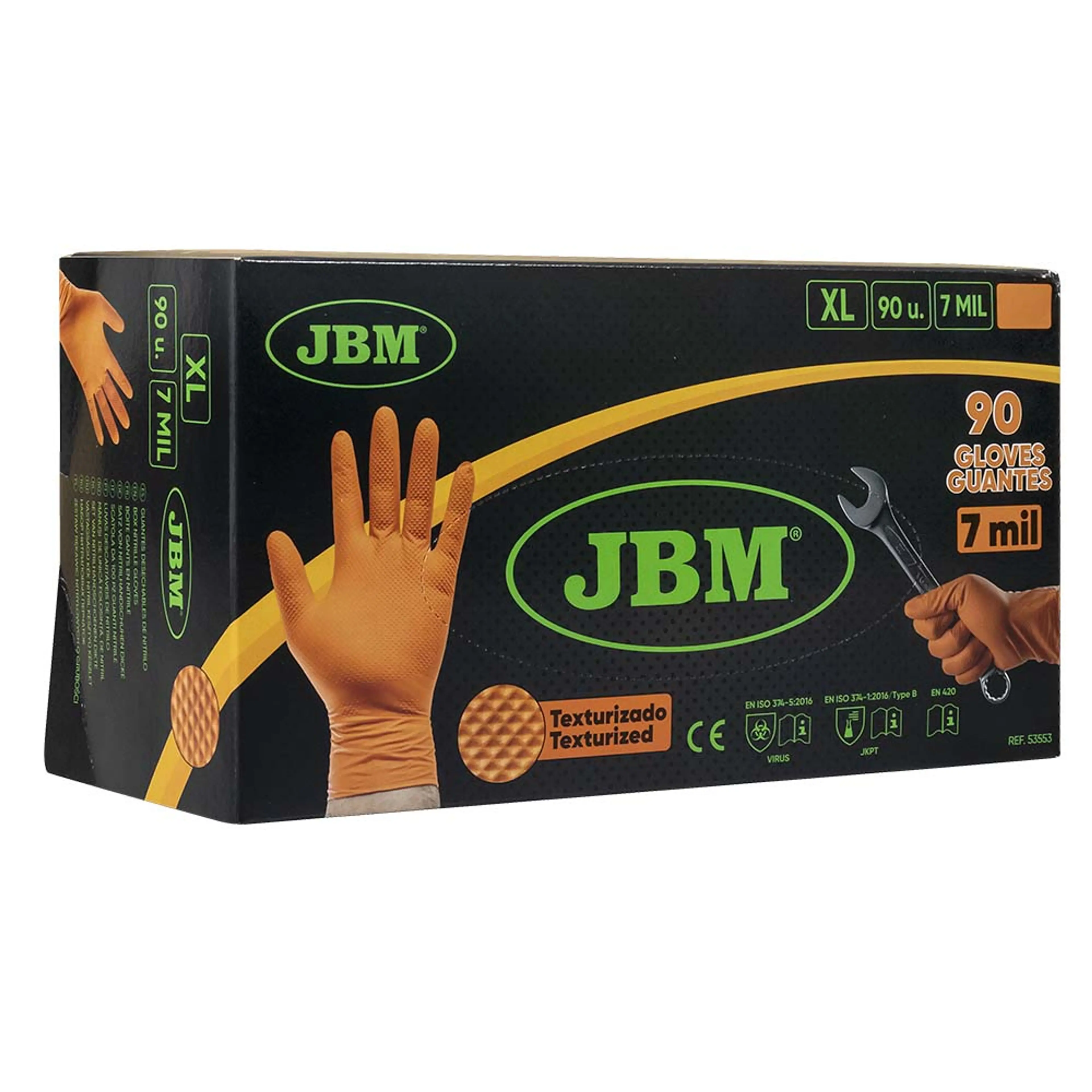 JBM GUANTES DE NITRILO NARANJA TEXTURIZADO TALLA XL (90 UDS.) 7,0MIL