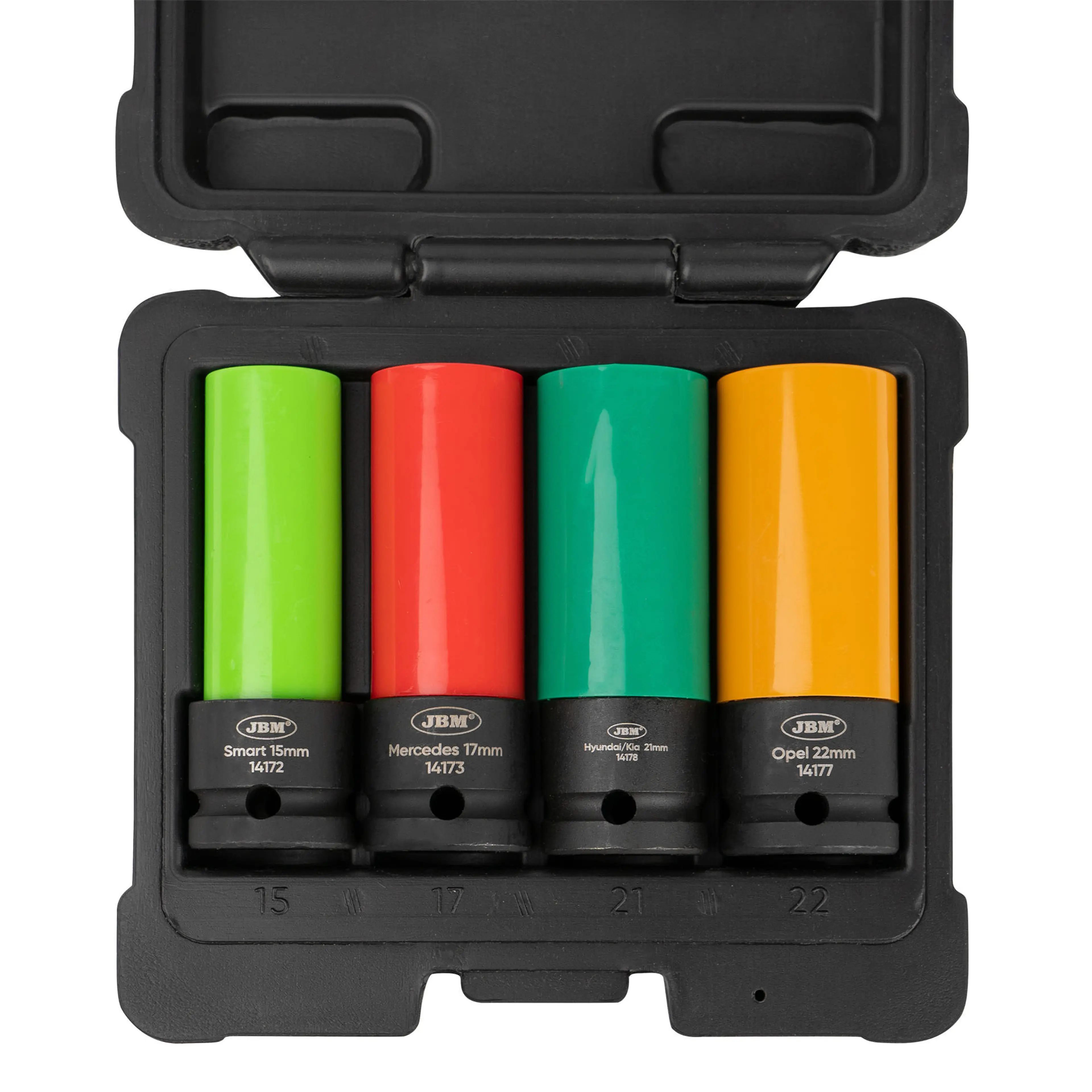 JBM SET DE 4 VASOS DE IMPACTO DE 1/2" PARA LLANTAS DE ALEACIÓN