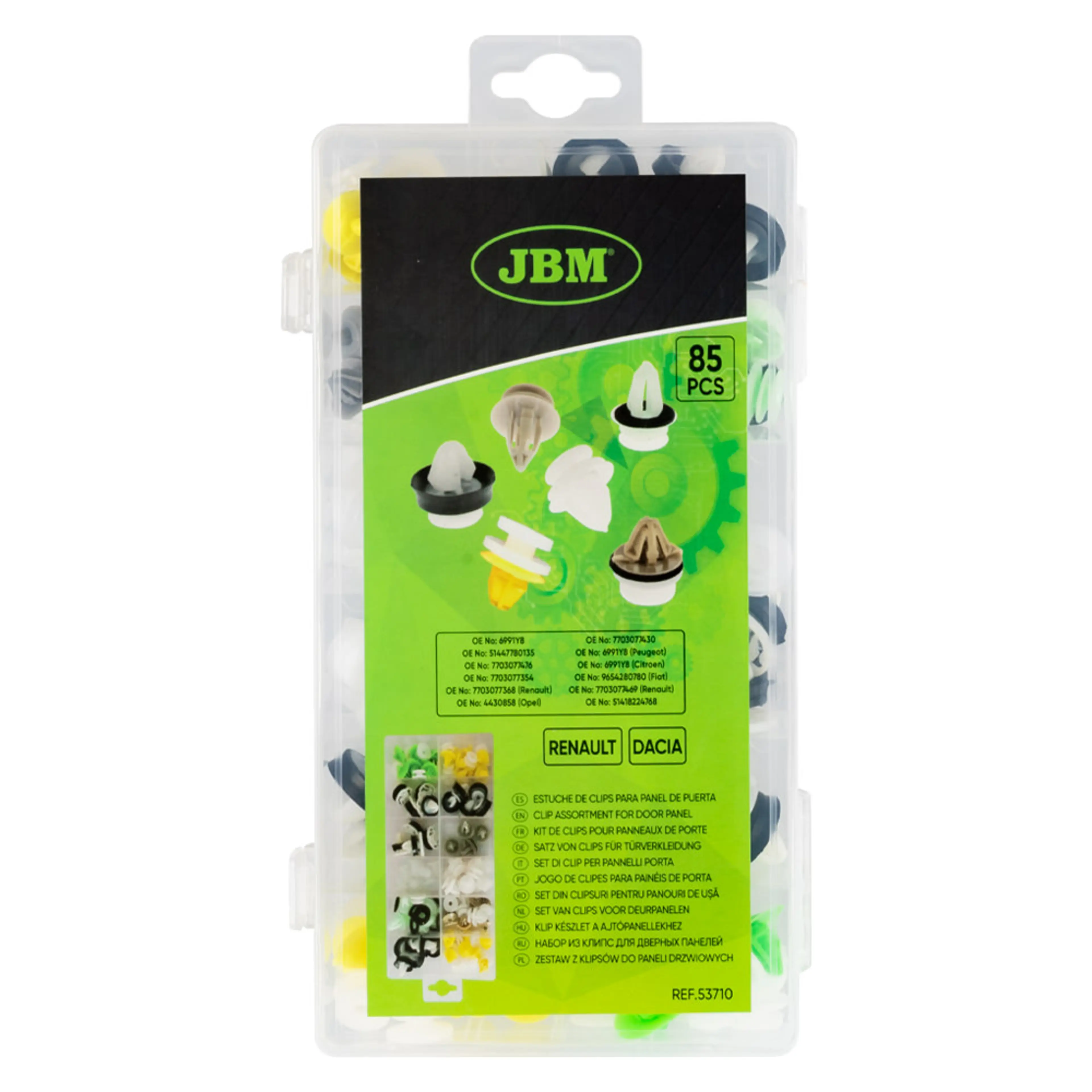 JBM ESTUCHE DE CLIPS RENAULT/DACIA PARA PANEL DE PUERTA 85PCS