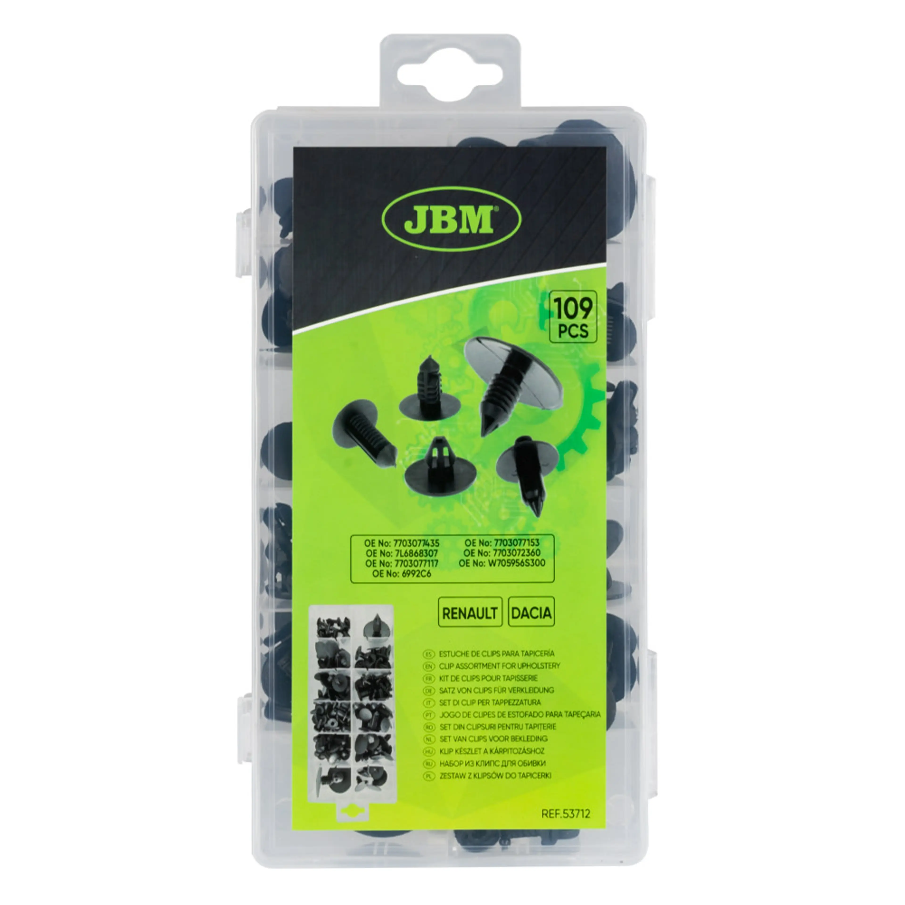 JBM ESTUCHE DE CLIPS RENAULT/DACIA PARA TAPICERÍA 109PCS