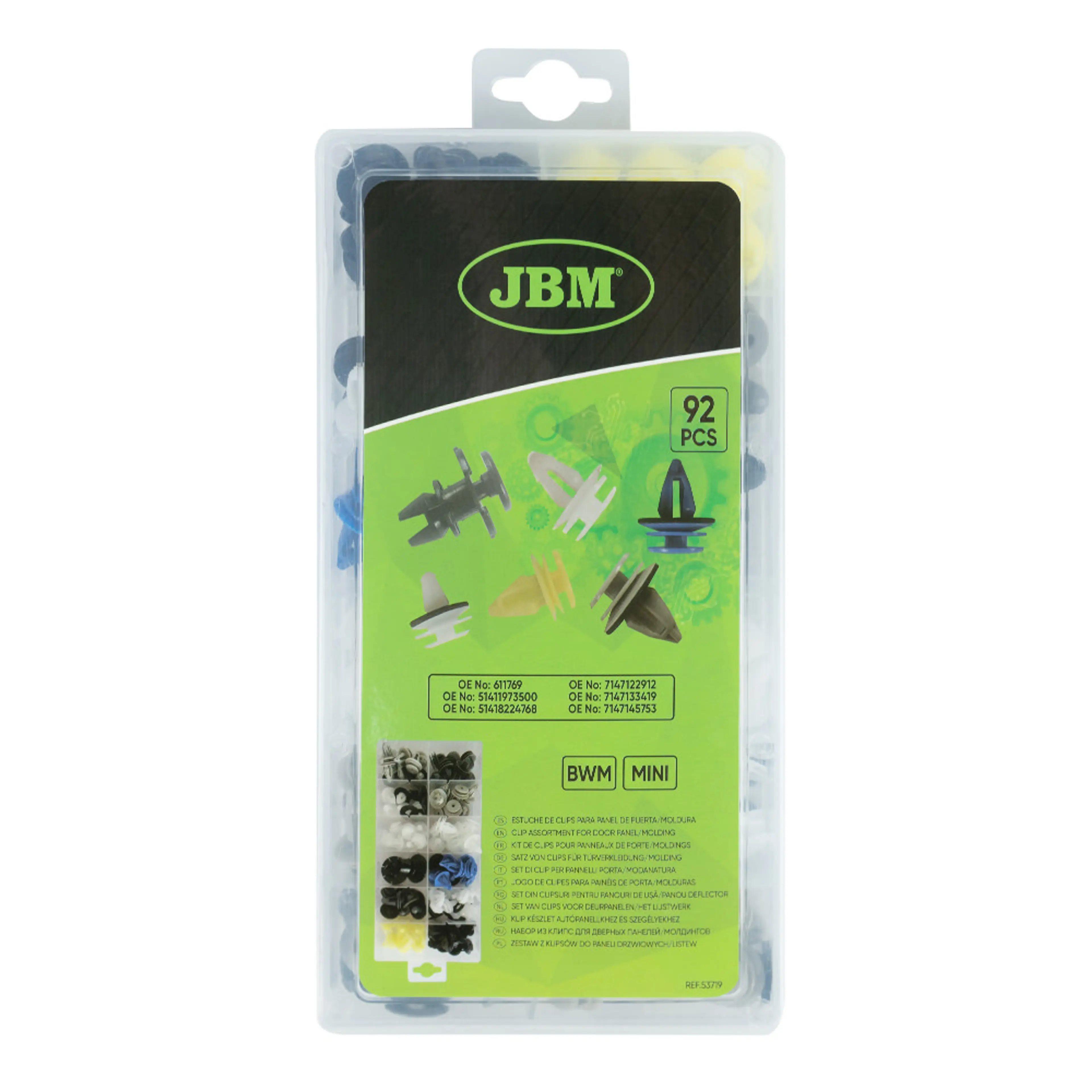 JBM ESTUCHE DE CLIPS BMW/MINI PARA PANEL DE PUERTA/MOLDURA 92PCS