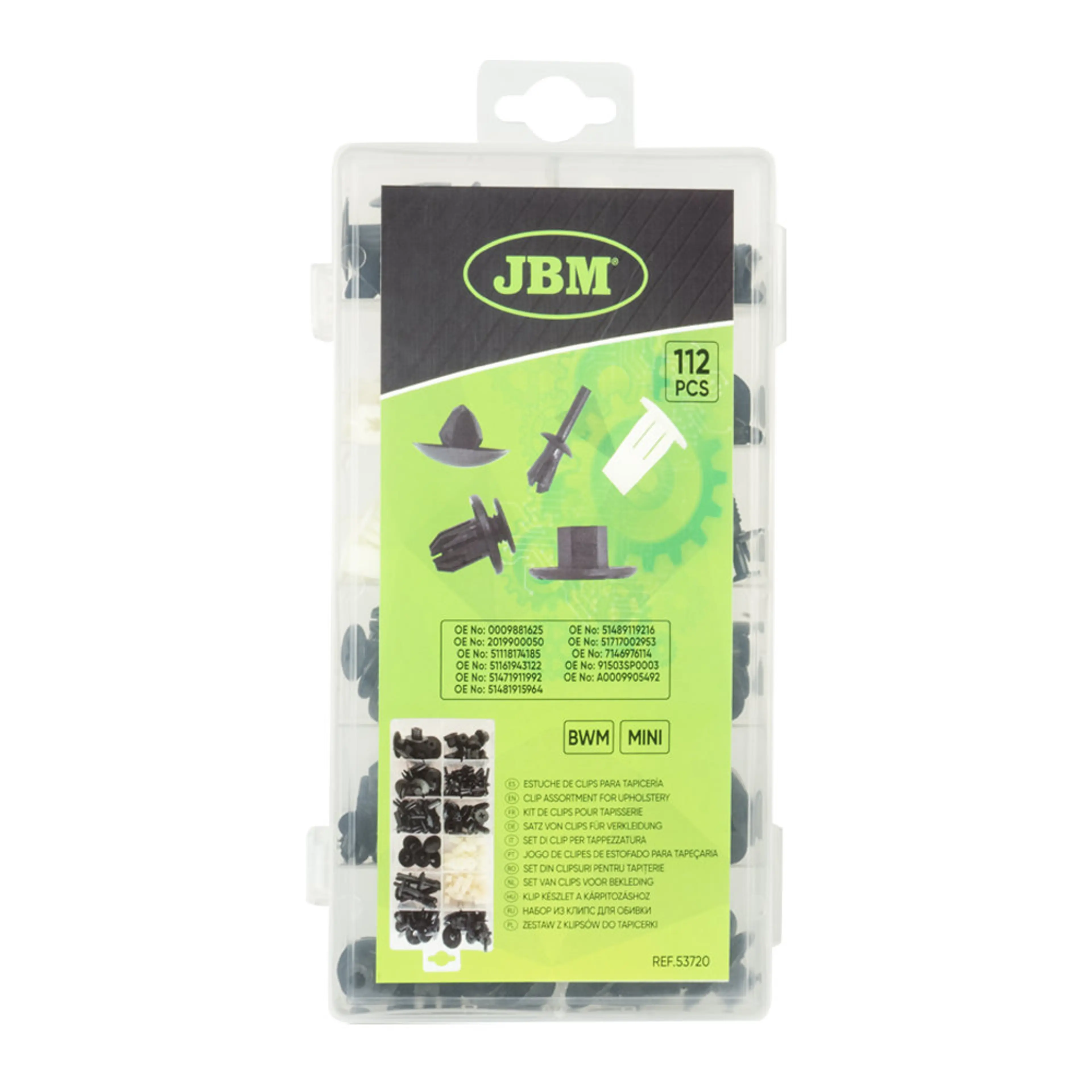 JBM ESTUCHE DE CLIPS BMW/MINI PARA TAPICERÍA 112PCS