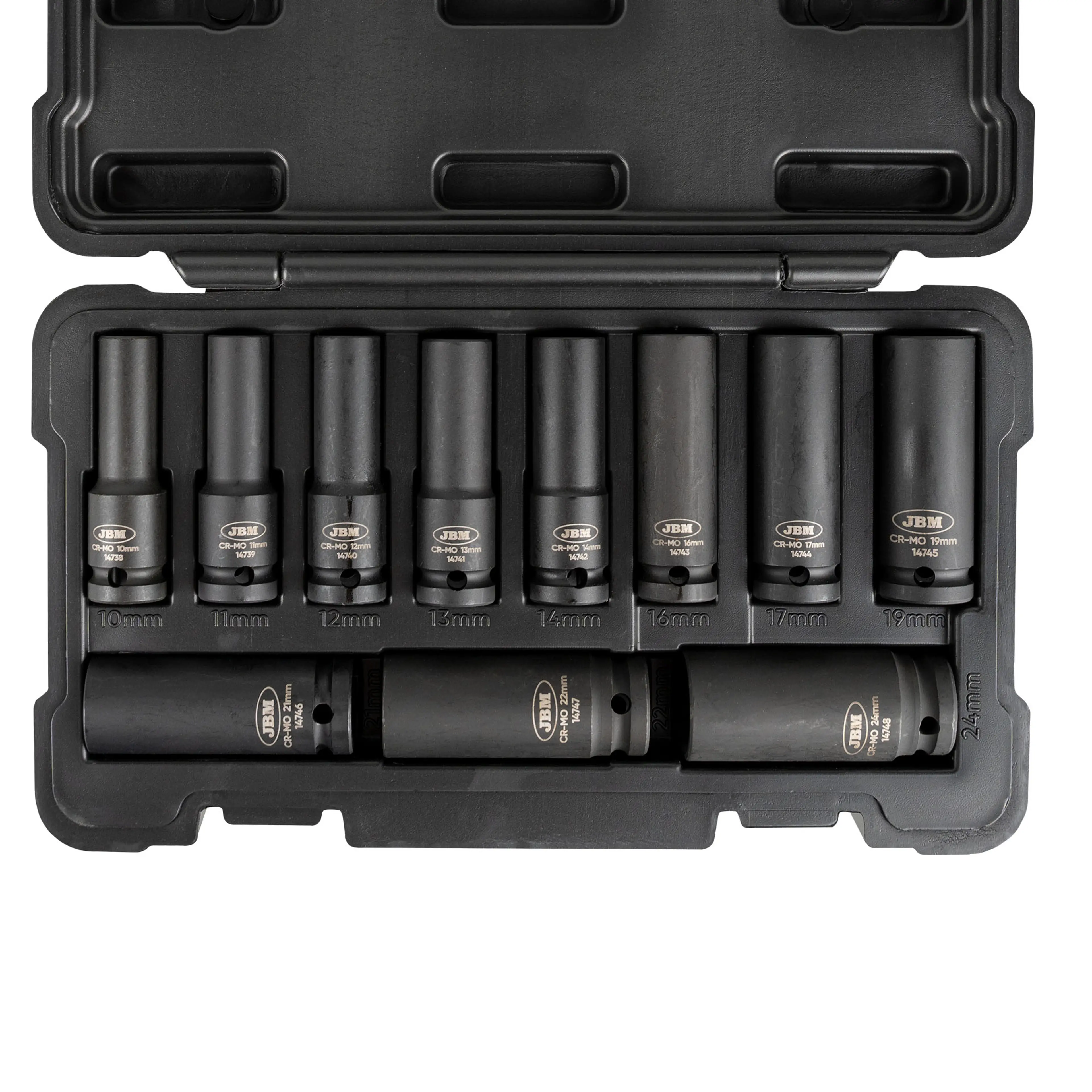 JBM SET DE 11 VASOS DE IMPACTO LARGOS DE 12 CANTOS DE 1/2"