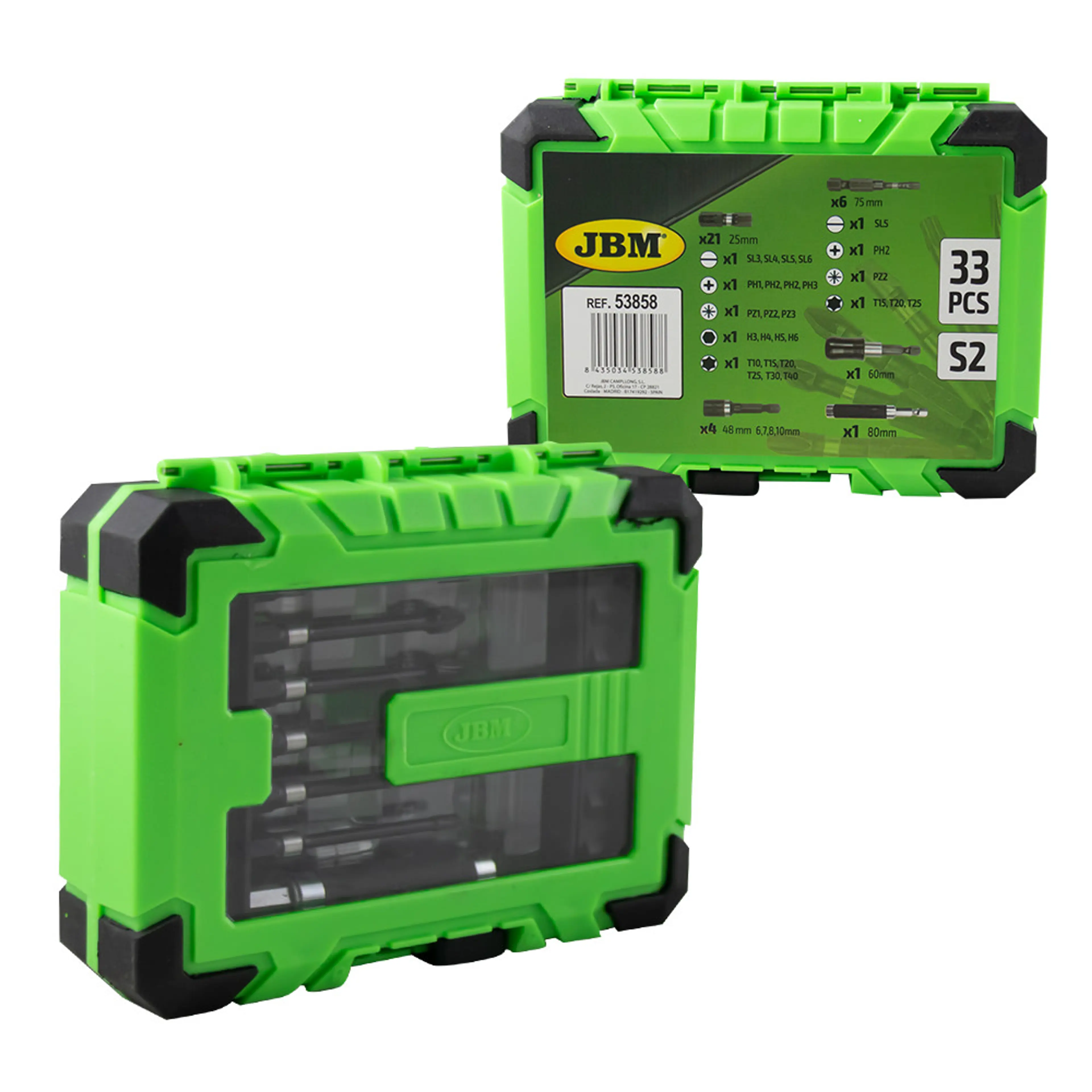 JBM ESTUCHE DE PUNTAS DE IMPACTO CON ADAPTADORES S2 - ACABADO NEGRO