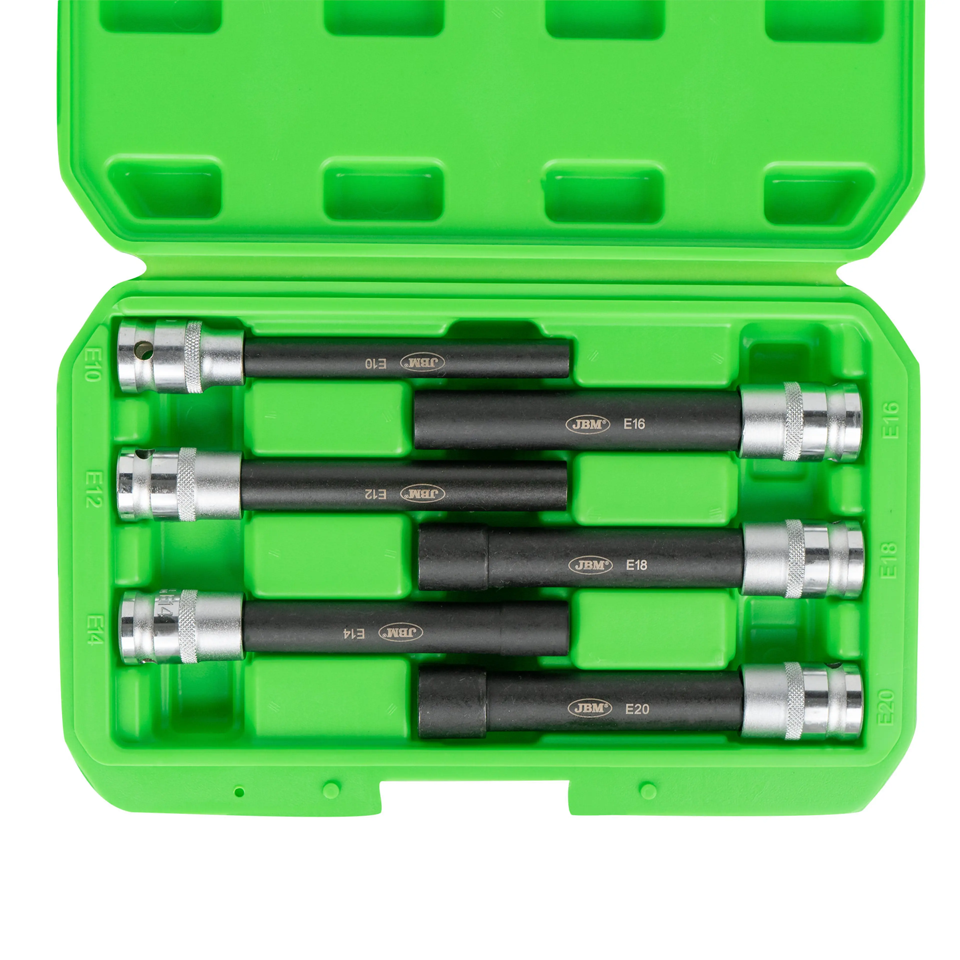 JBM SET DE 6 VASOS TORX TIPO E EXTRA LARGOS DE 1/2" CINCADO