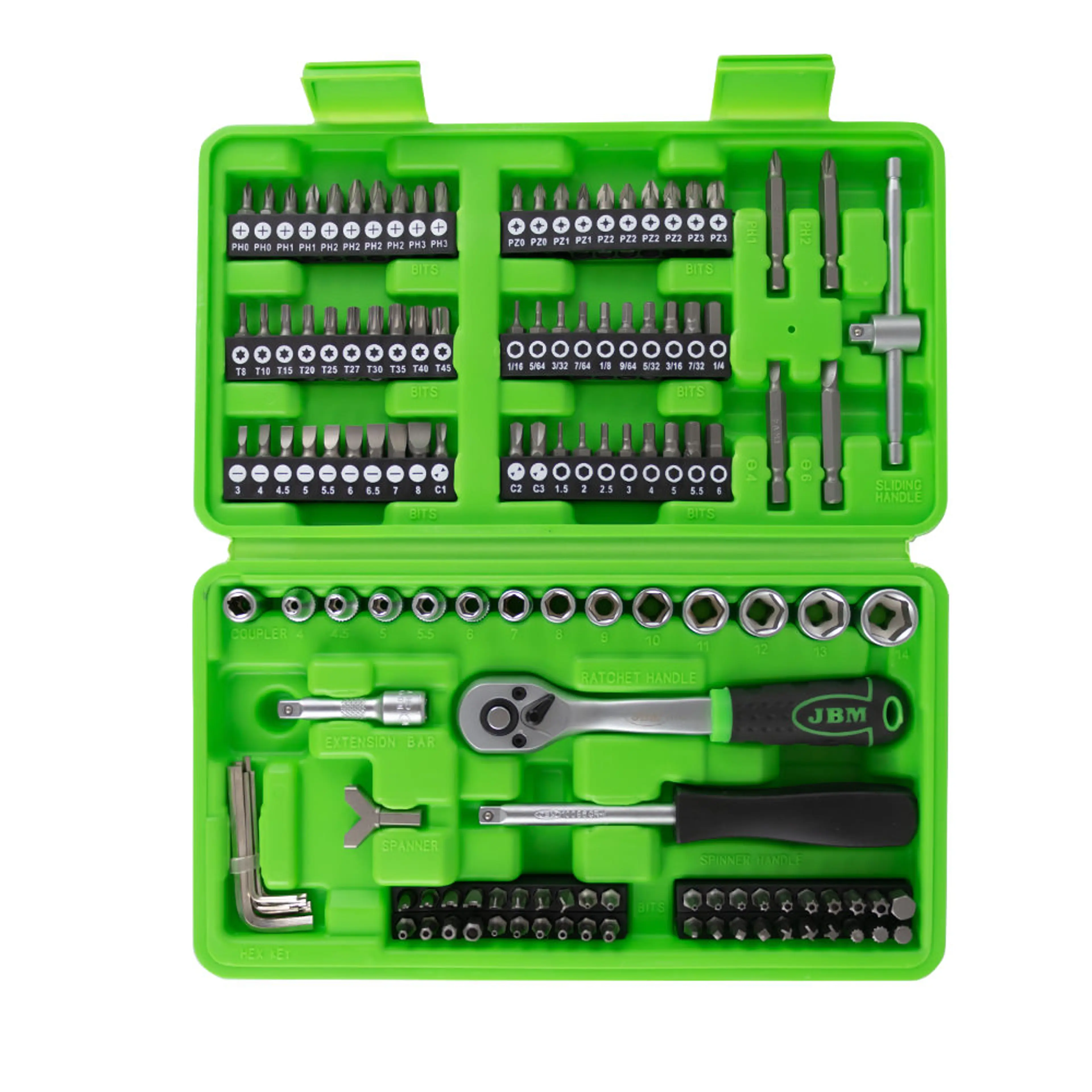 JBM ESTUCHE DE HERRAMIENTAS DE 130 PIEZAS CON VASOS Y PUNTAS DE 1/4" C