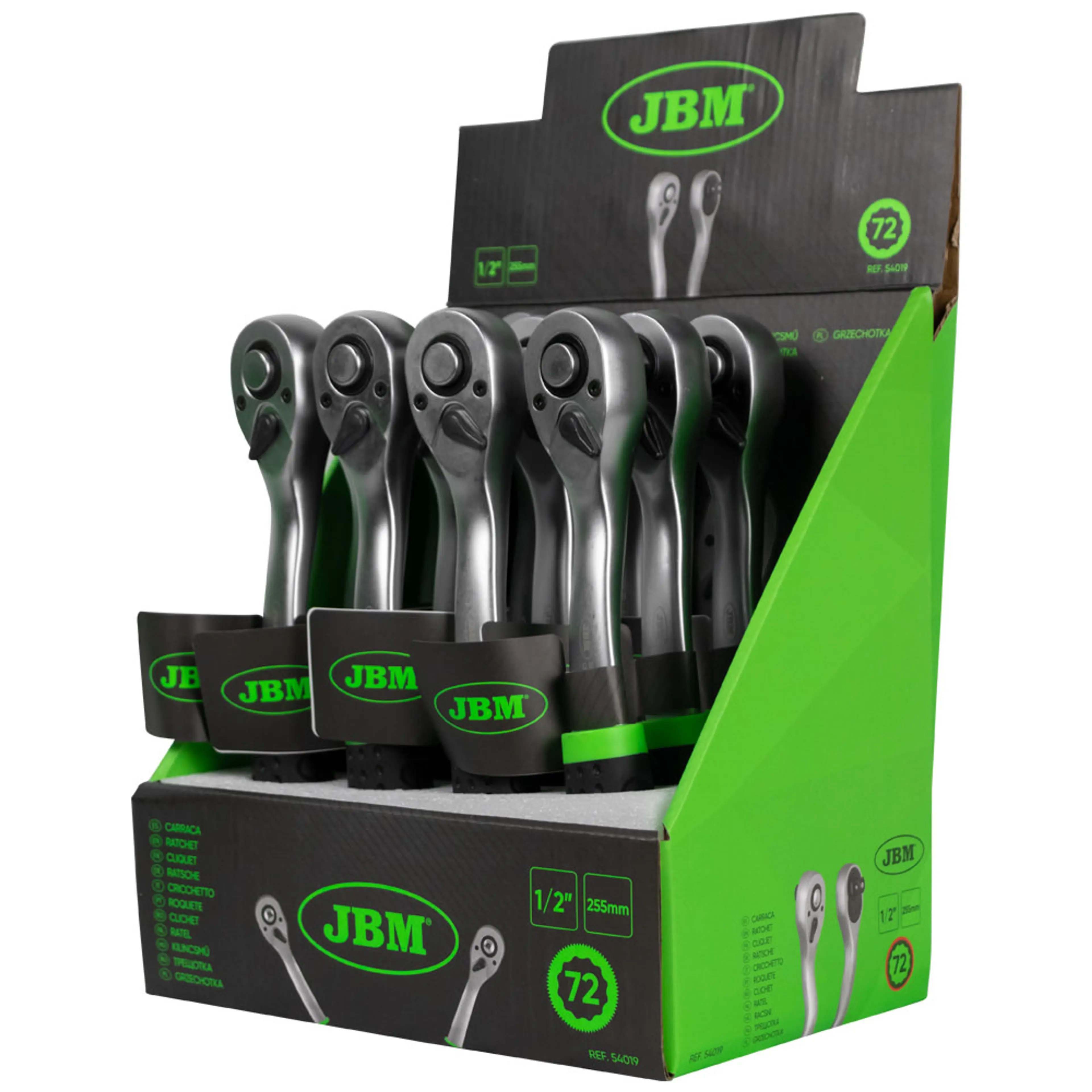 JBM CARRACA DE 1/2" CON CABEZAL DE 72 DIENTES 255MM CINCADA