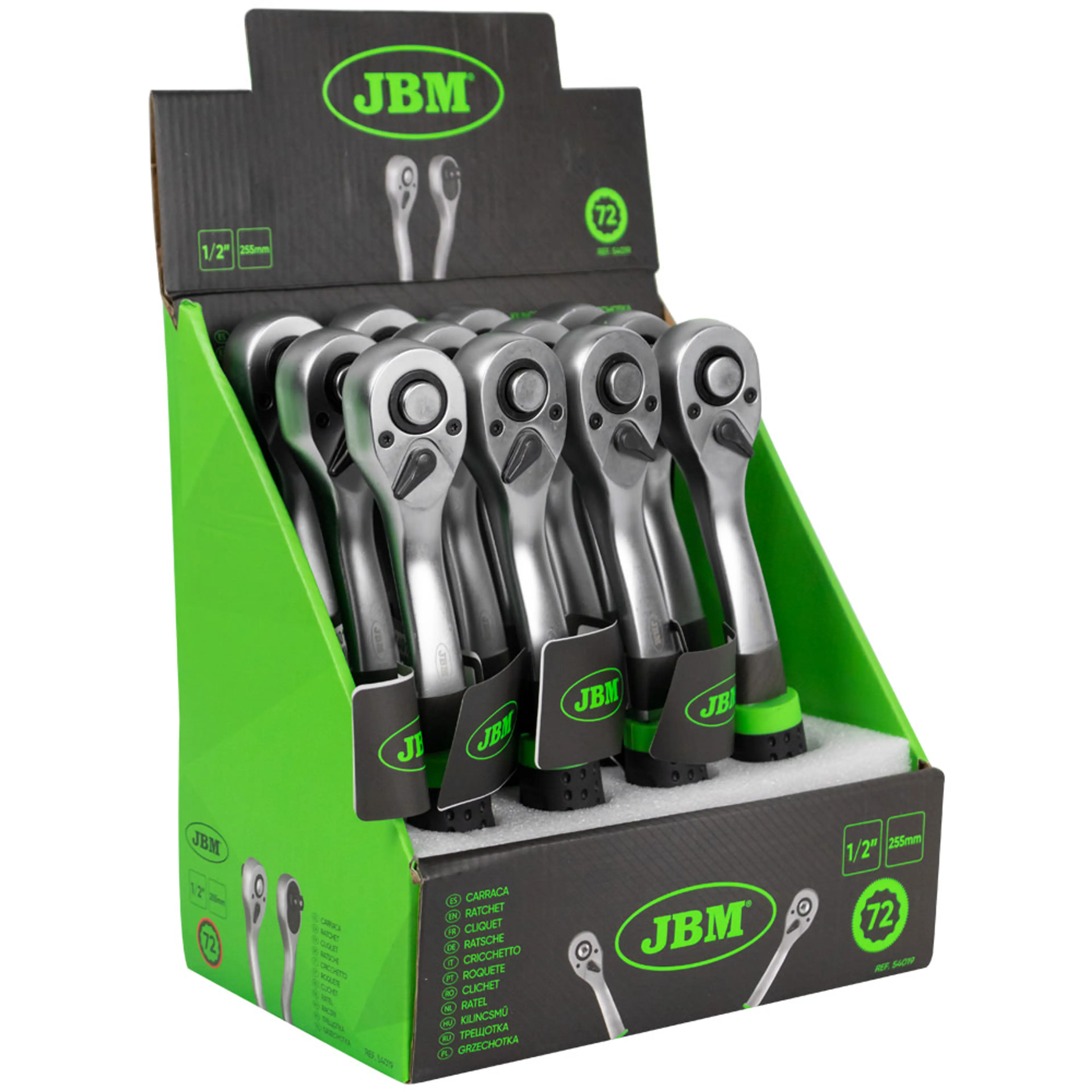 JBM CARRACA DE 1/2" CON CABEZAL DE 72 DIENTES 255MM CINCADA