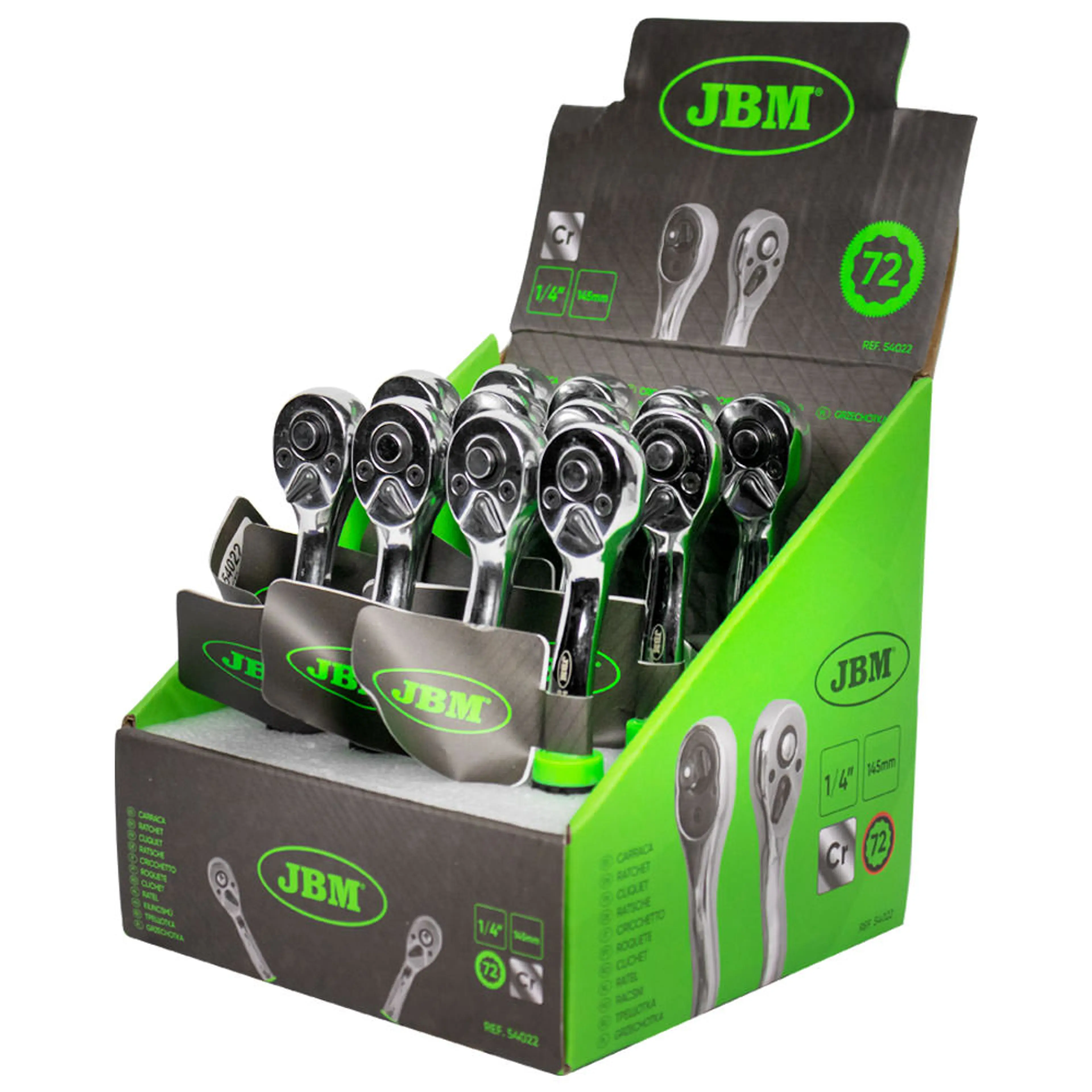 JBM CARRACA DE 1/4" CON CABEZAL DE 72 DIENTES 145MM CROMADA