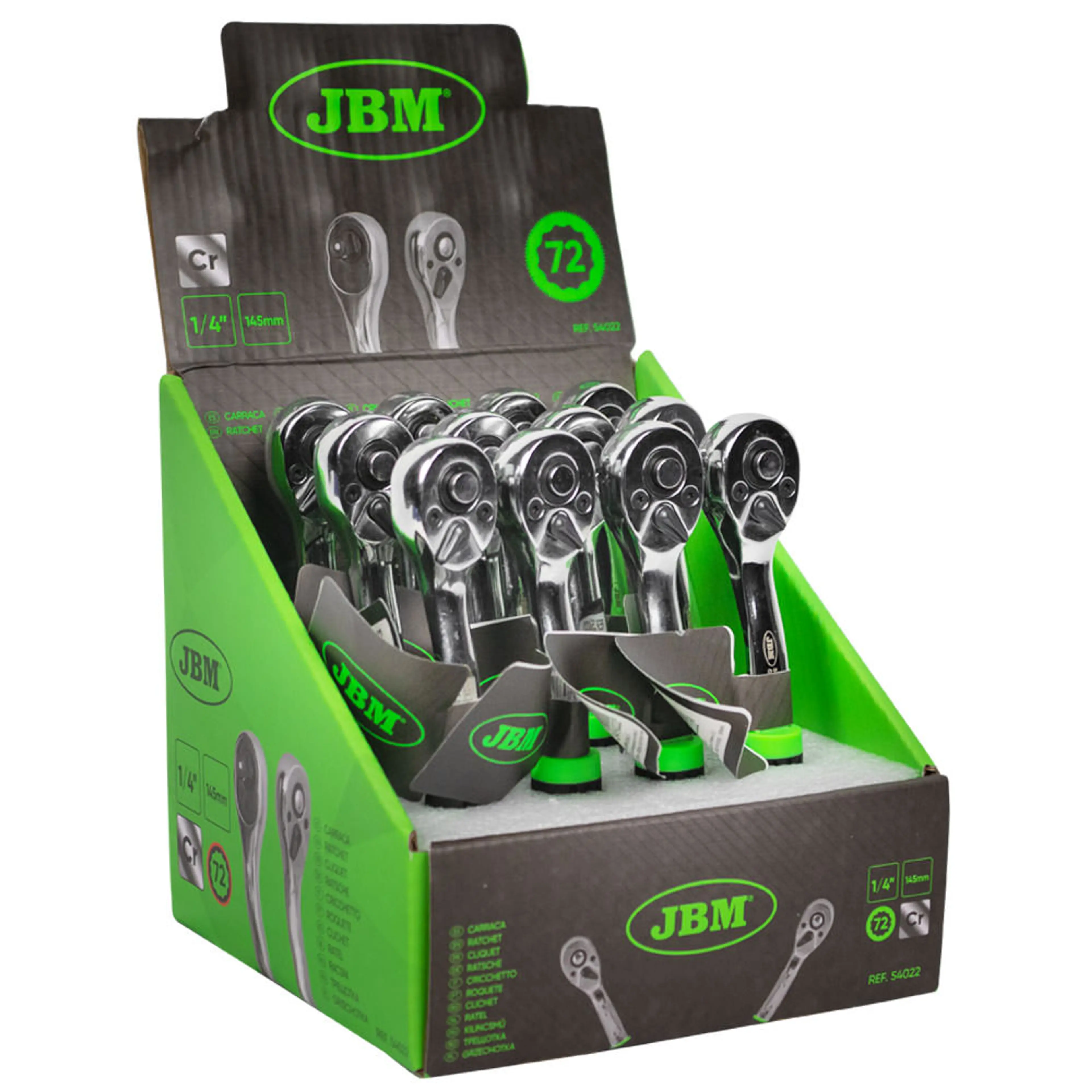 JBM CARRACA DE 1/4" CON CABEZAL DE 72 DIENTES 145MM CROMADA