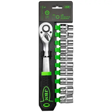 JBM CARRACA DE 1/2" CON CABEZAL CON 72 DIENTES 255MM Y VASOS HEXAGONAL