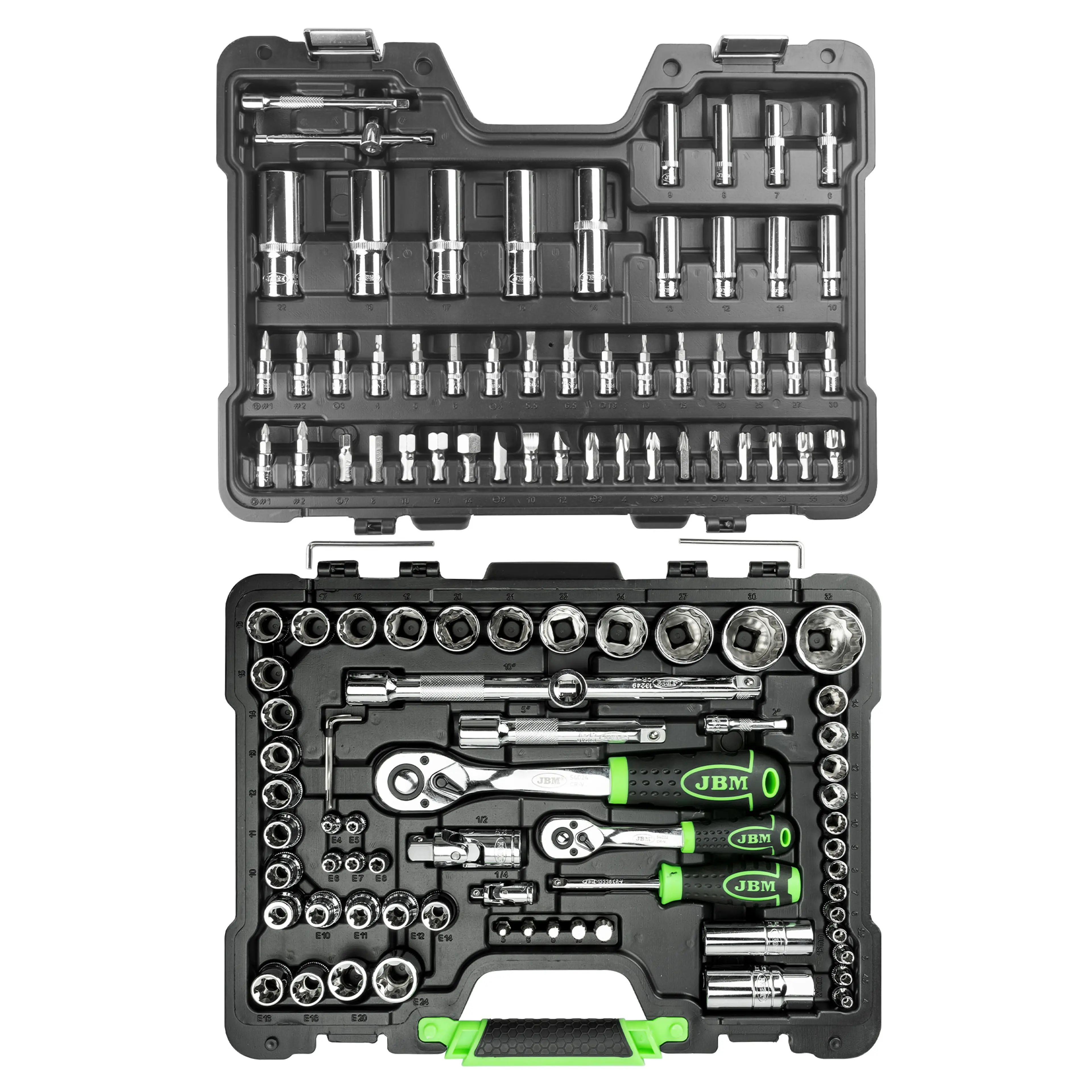 JBM MALETÍN DE HERRAMIENTAS DE 113 PIEZAS VASOS DE 12 CANTOS DE 1/4" Y