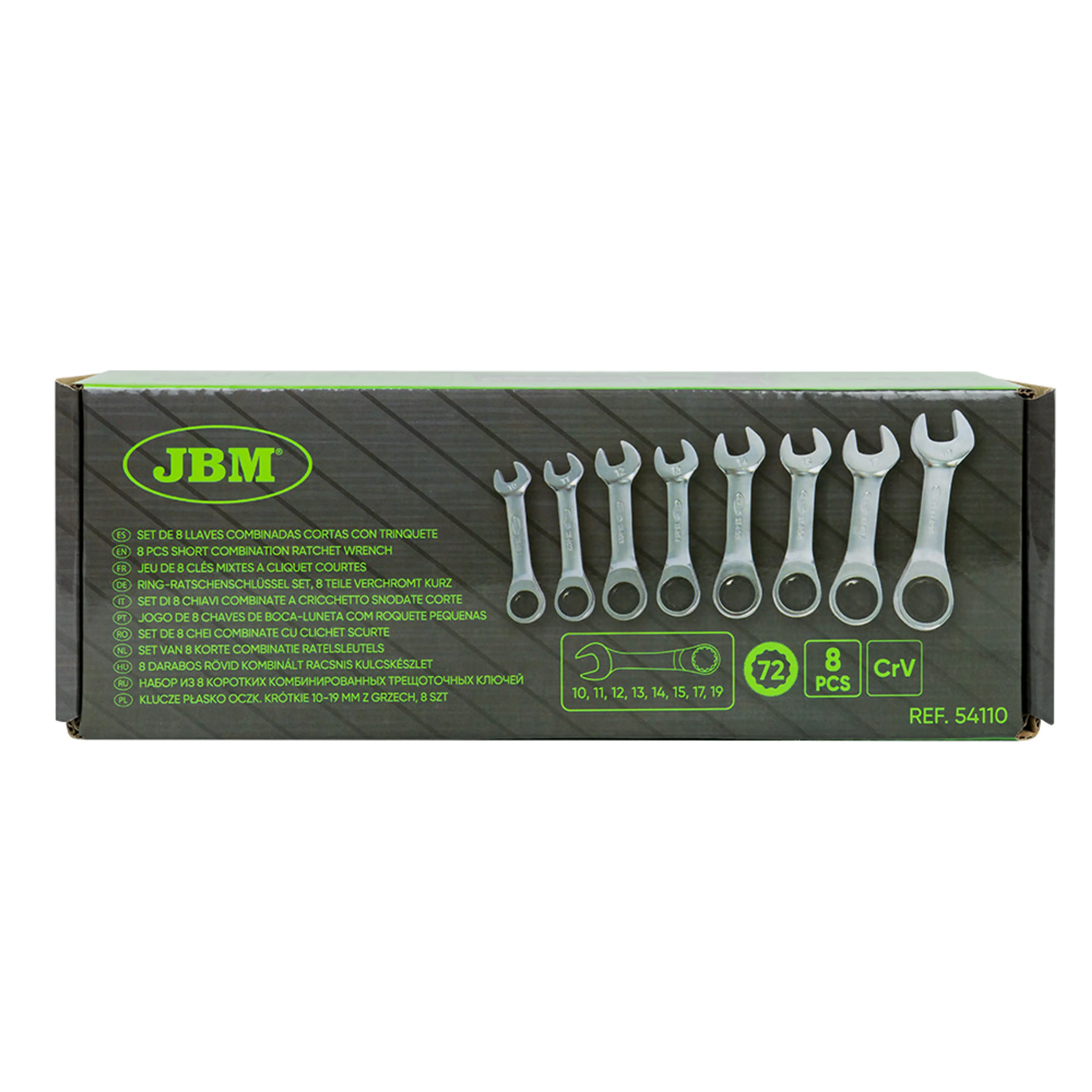 JBM SET DE 8 LLAVES COMBINADAS CORTAS CON TRINQUETE