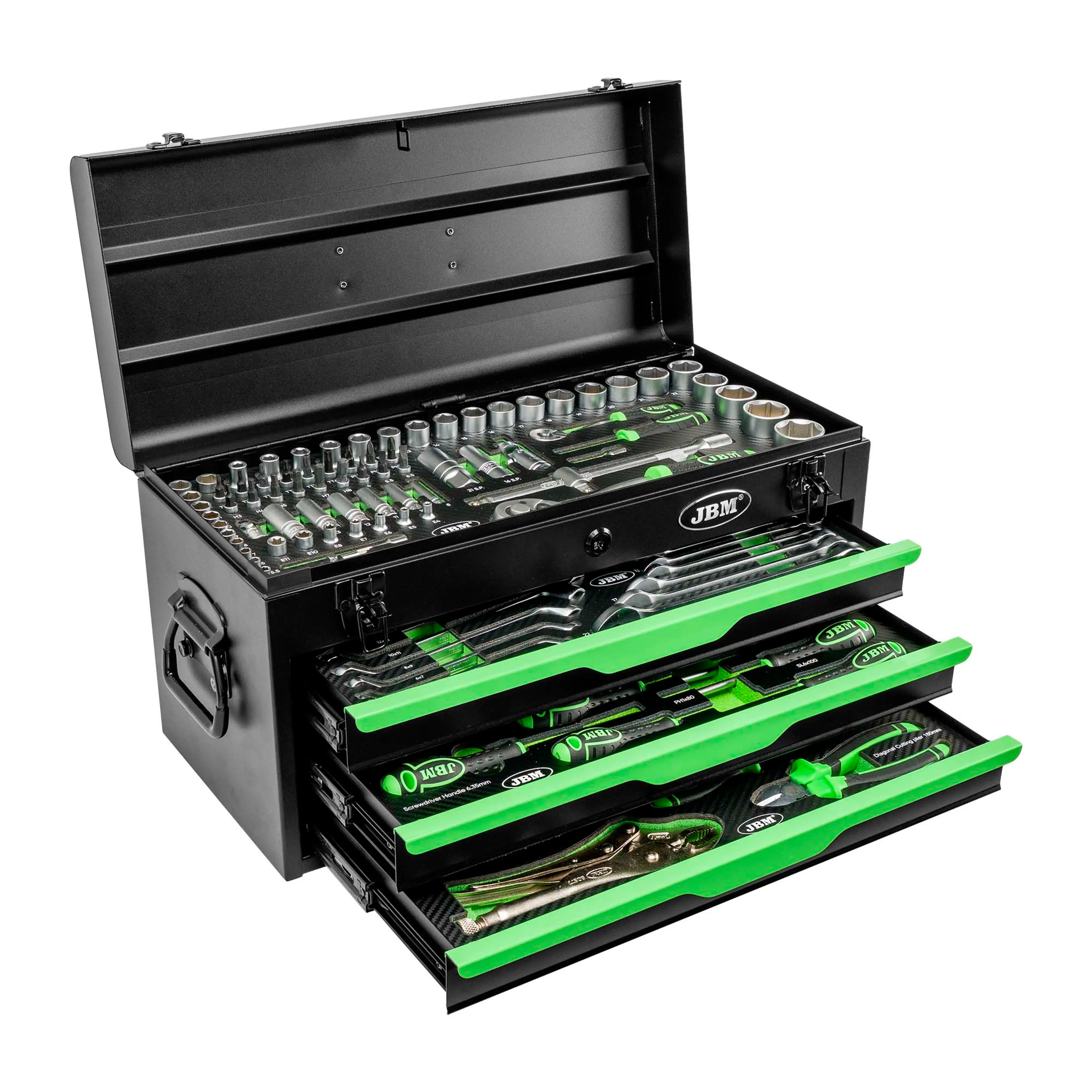 JBM CAJA METÁLICA DE 143 PIEZAS DE HERRAMIENTAS CINCADO