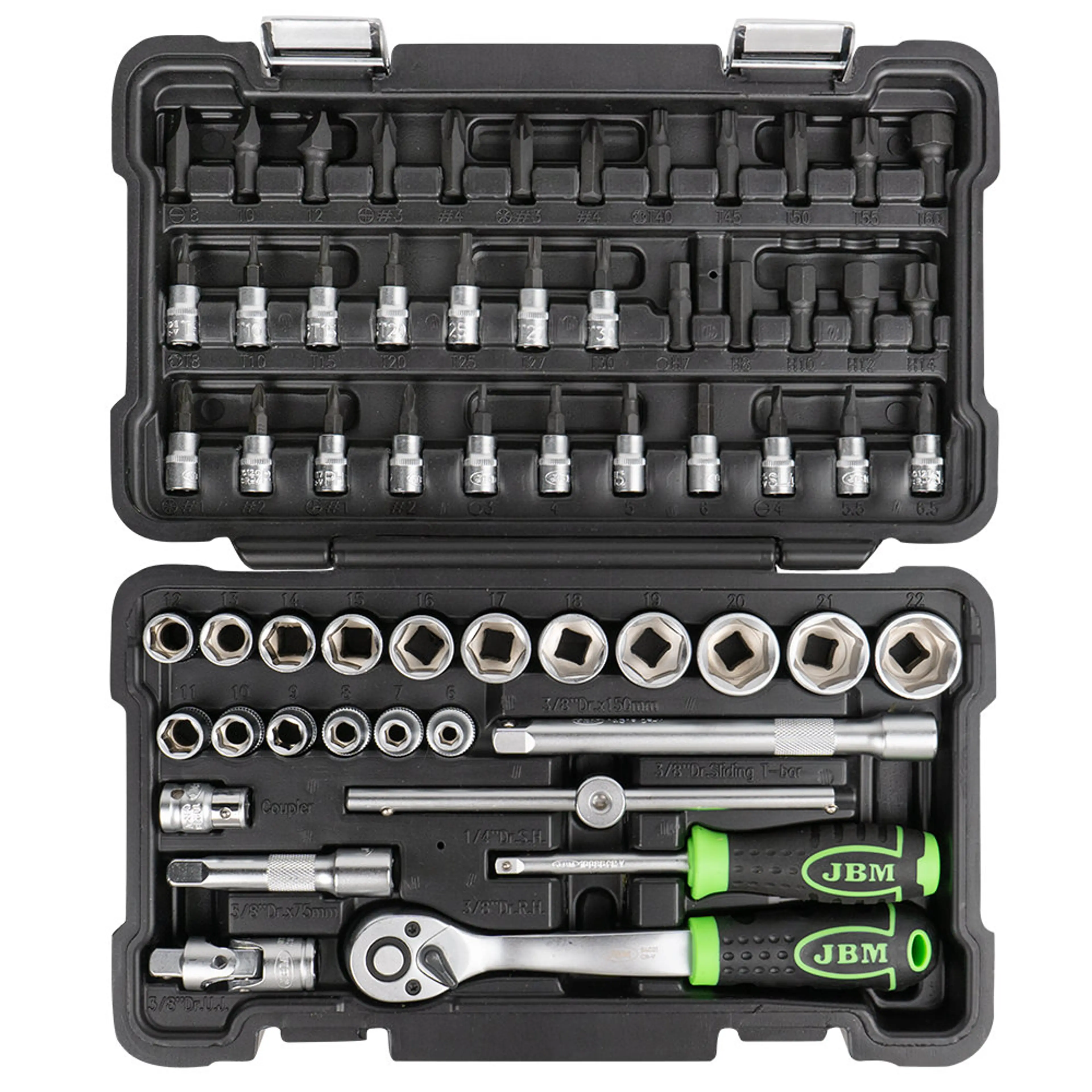 JBM ESTUCHE DE HERRAMIENTAS DE 59 PIEZAS CON VASOS HEXAGONALES 3/8" CI