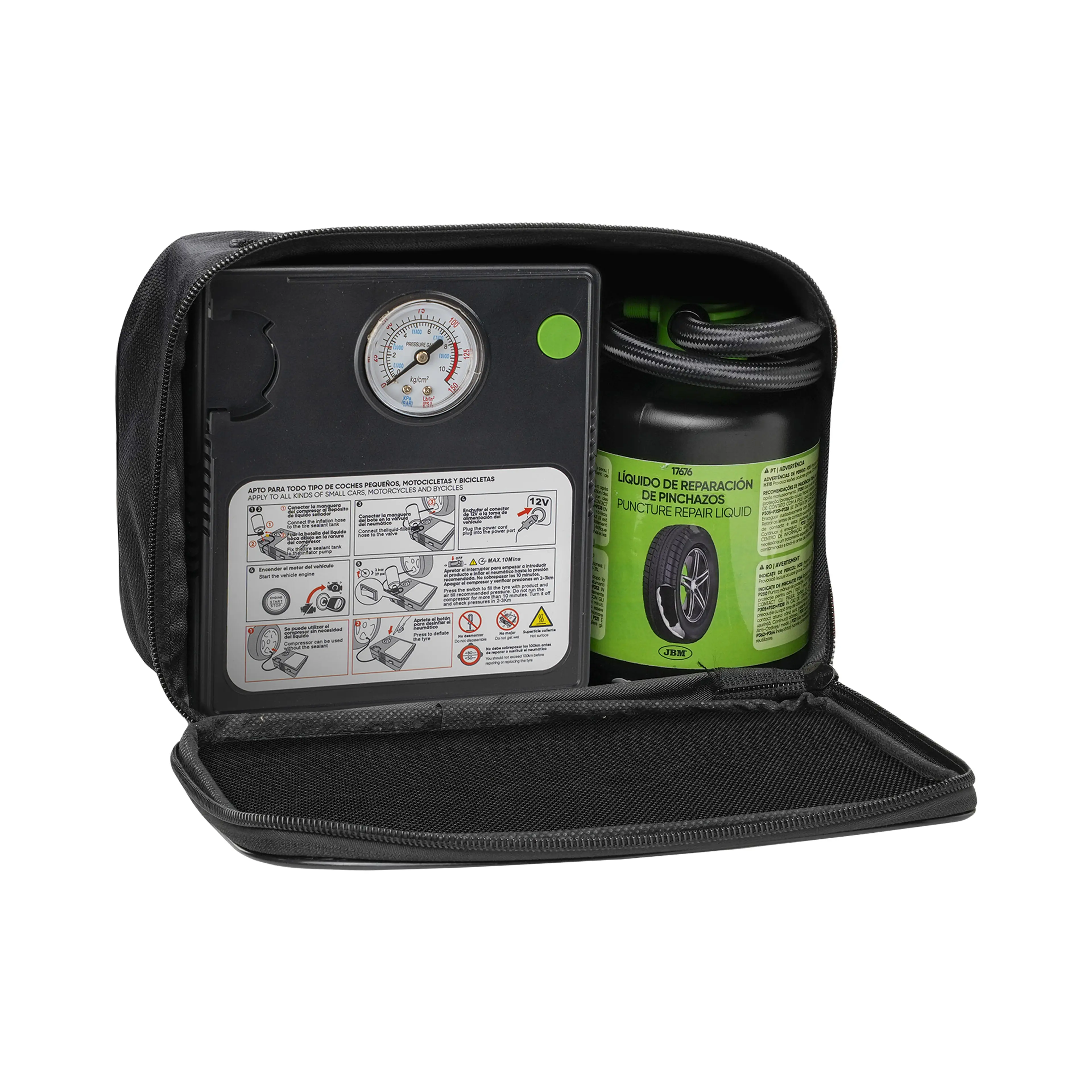 JBM KIT SELLADOR DE PINCHAZOS - LÍQUIDO Y COMPRESOR DE AIRE