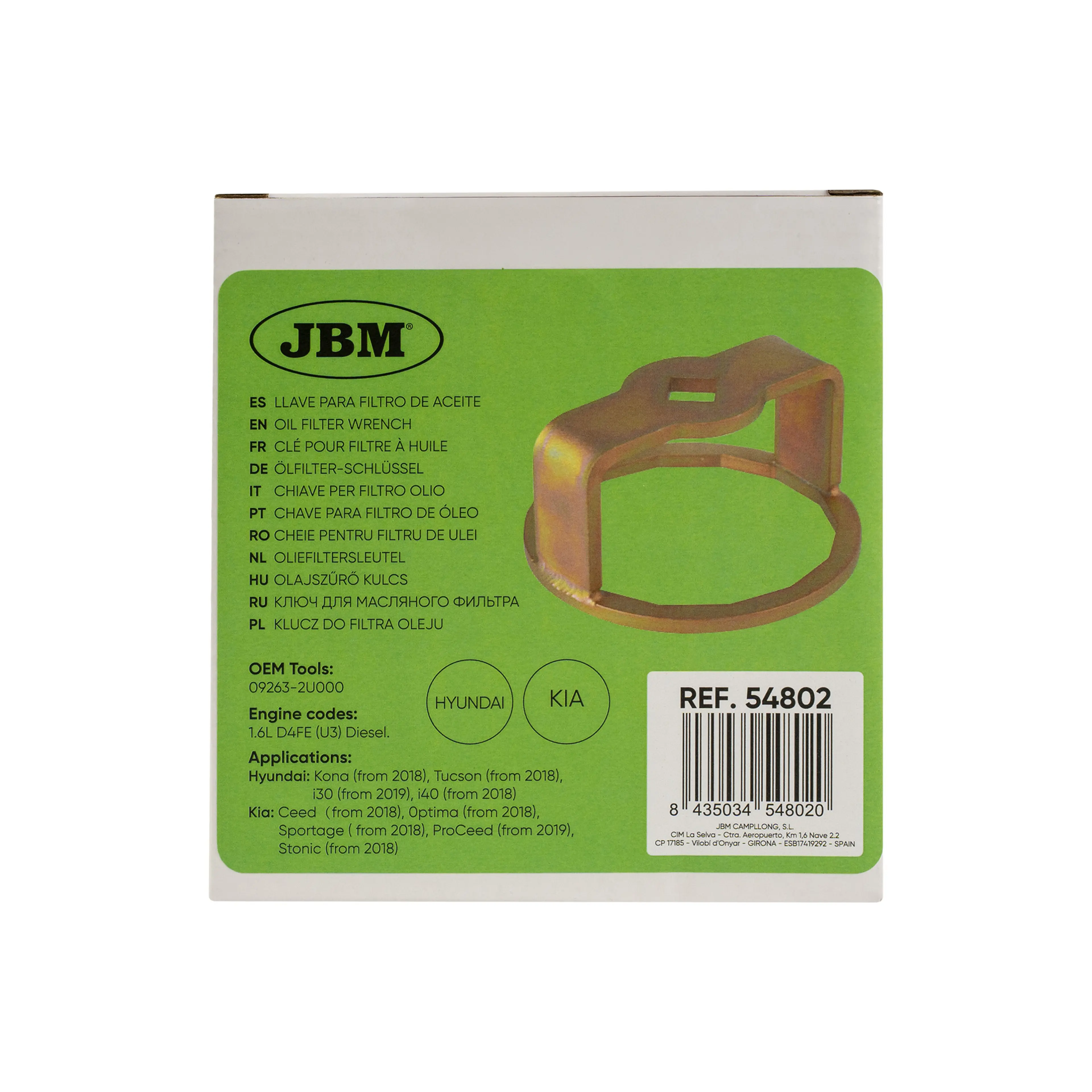 JBM LLAVE PARA FILTRO DE ACEITE - HYUNDAI / KIA