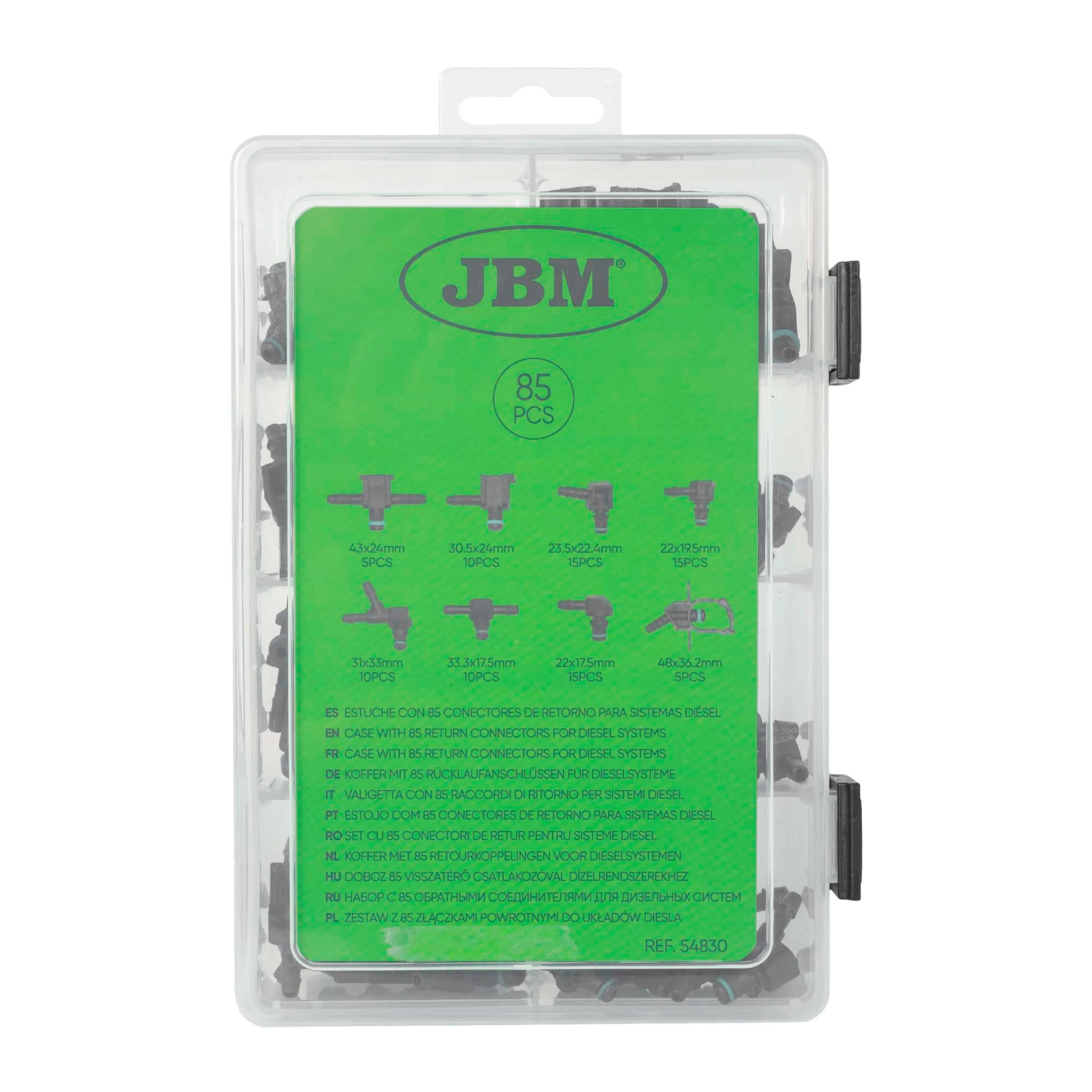 JBM ESTUCHE CON 85 CONECTORES DE RETORNO PARA SISTEMAS DIÉSEL