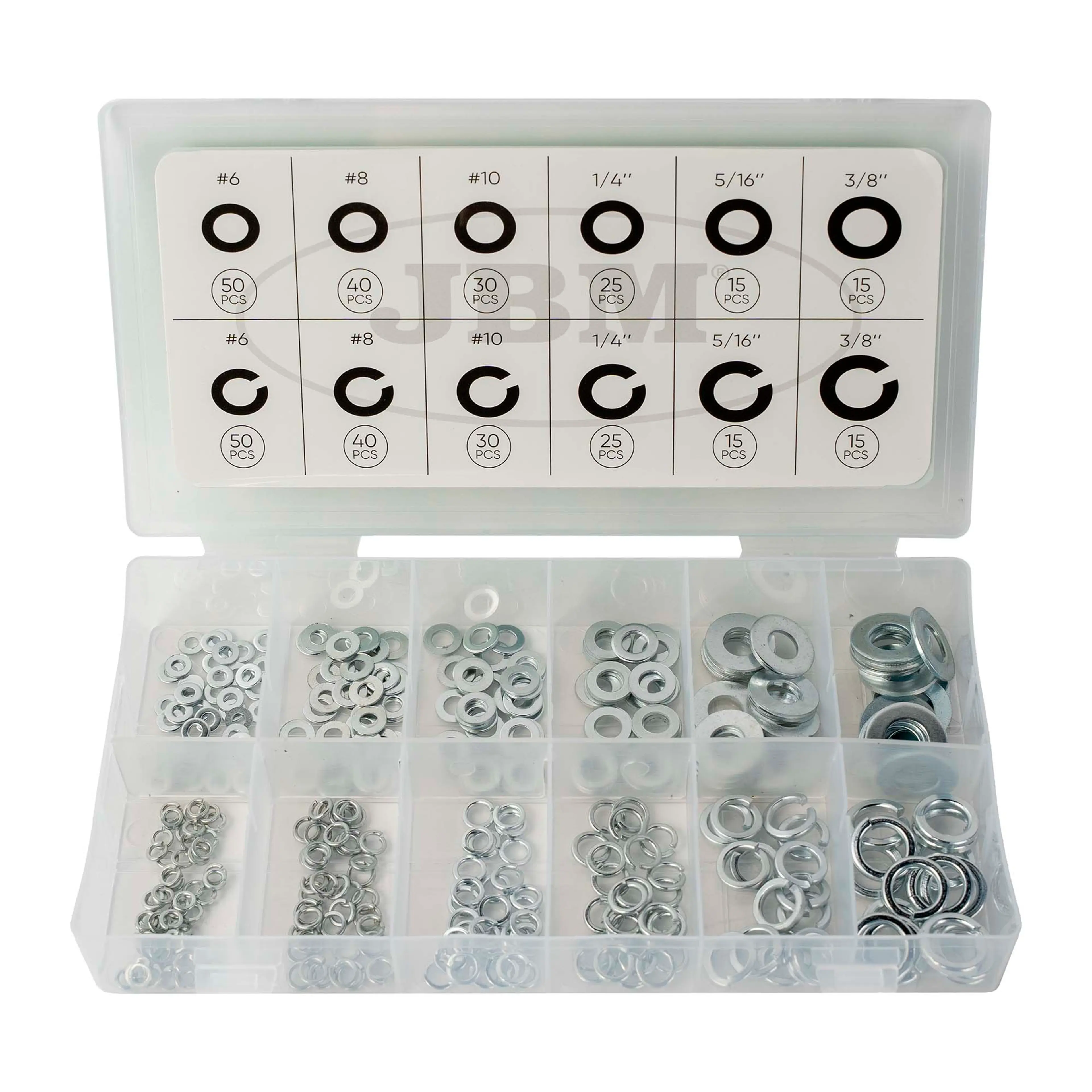 JBM ESTUCHE DE ARANDELAS PLANAS Y GROWER 350PCS