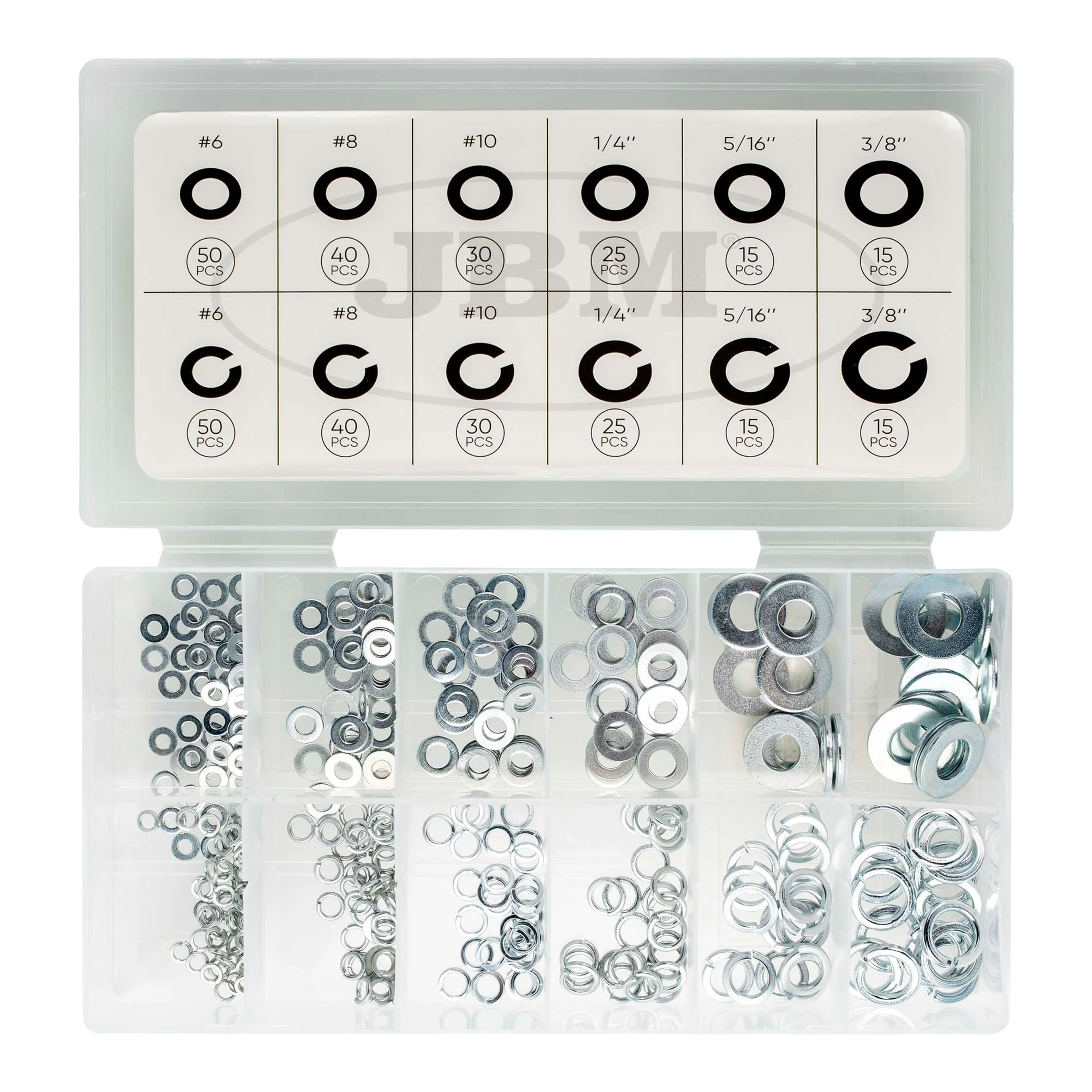 JBM ESTUCHE DE ARANDELAS PLANAS Y GROWER 350PCS