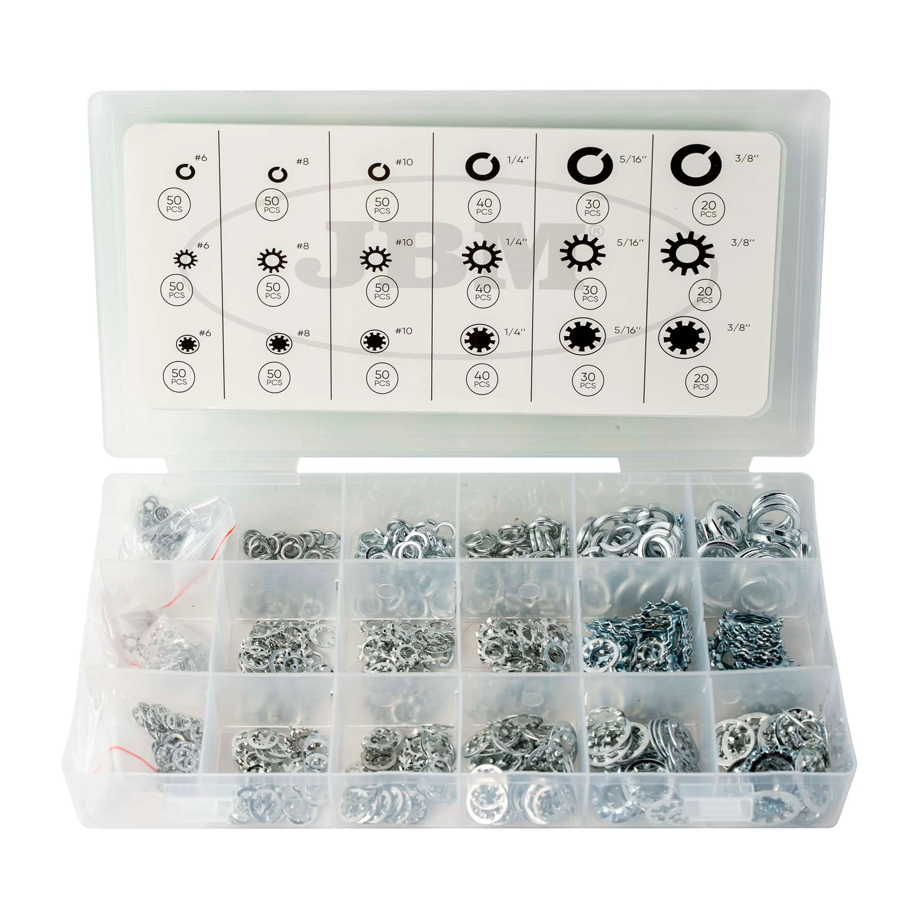 JBM ESTUCHE DE ARANDELAS GROWER Y DENTADAS 720PCS