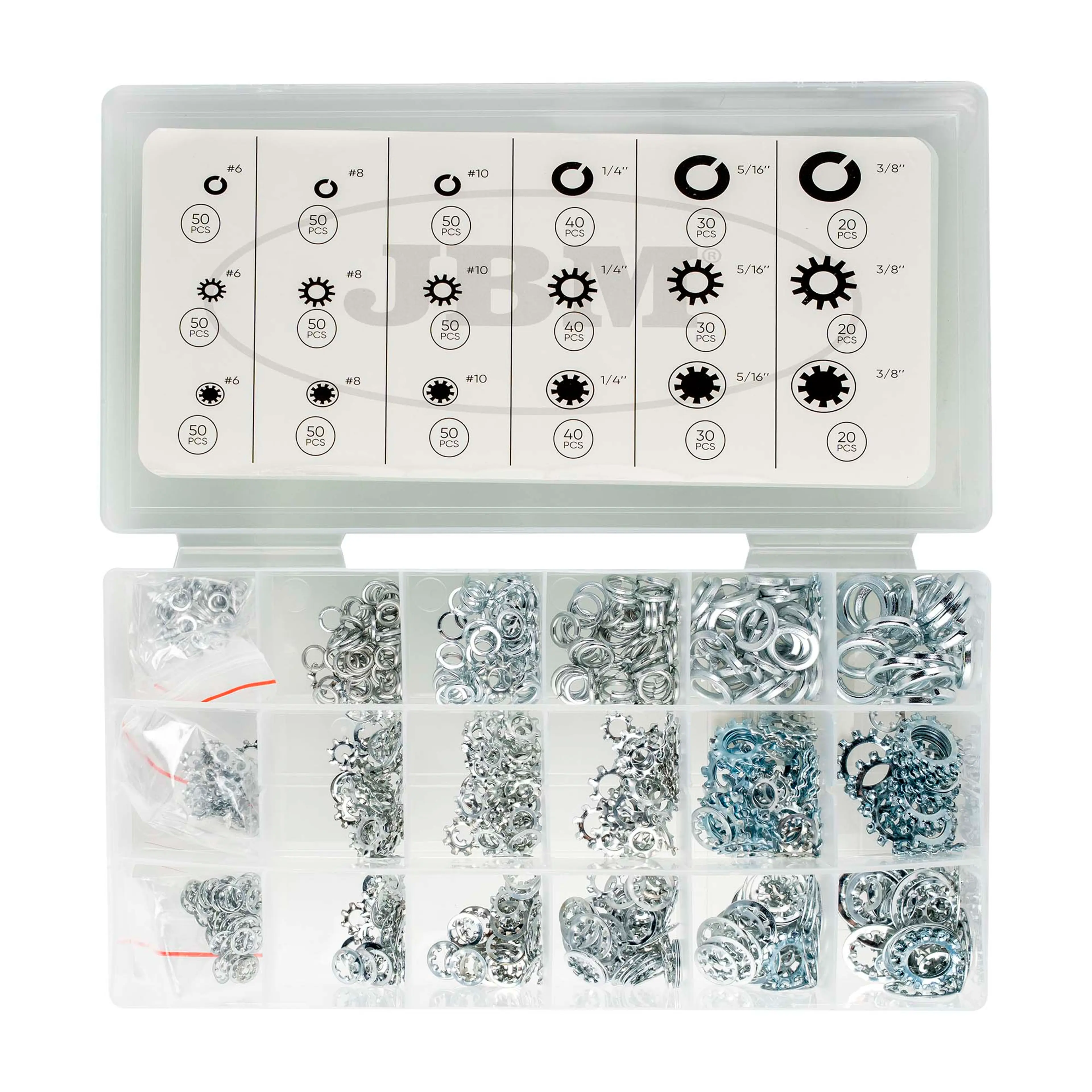 JBM ESTUCHE DE ARANDELAS GROWER Y DENTADAS 720PCS